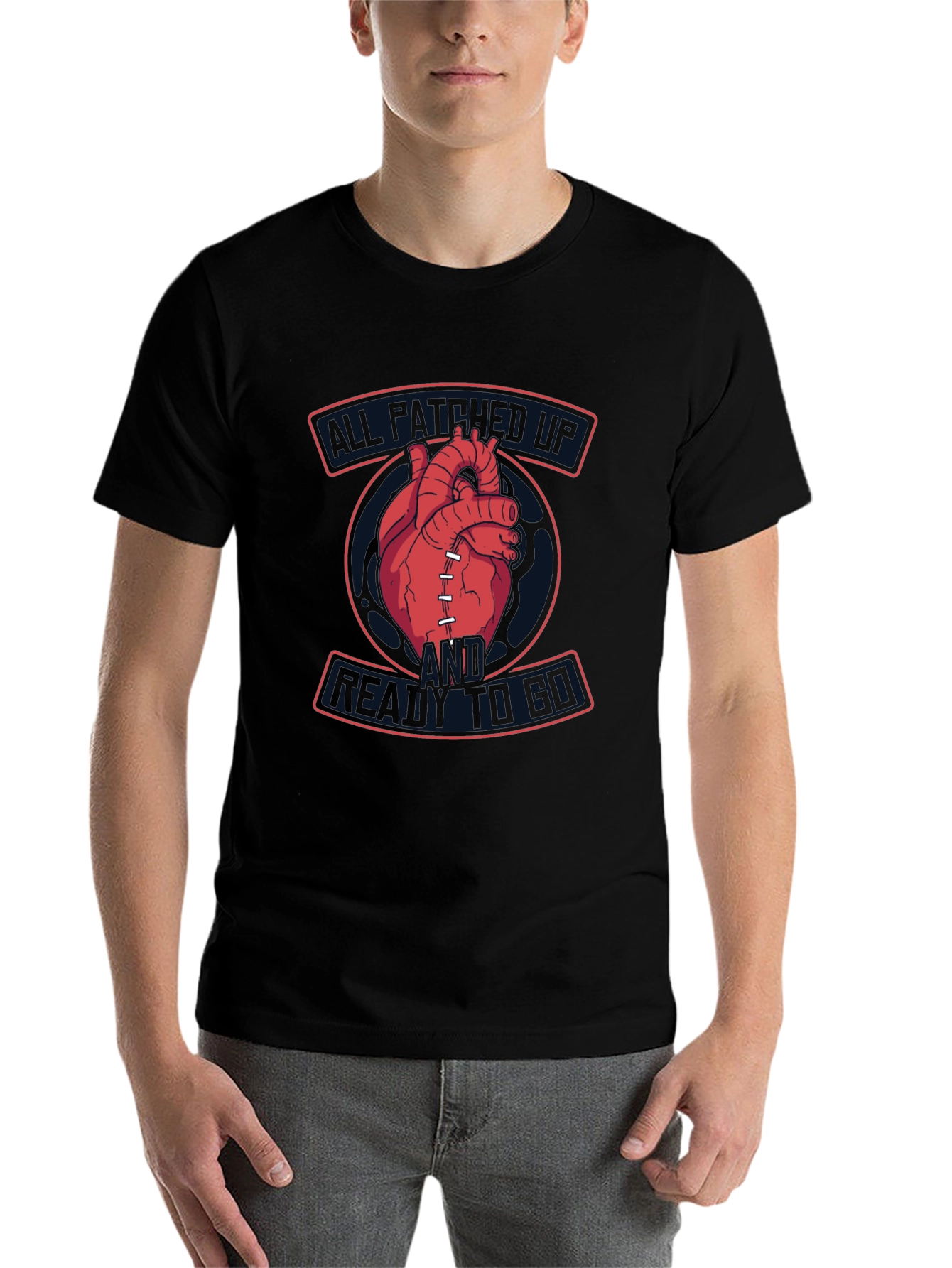 Black All Patched Up Anatomical Heart Graphic Tee view 7