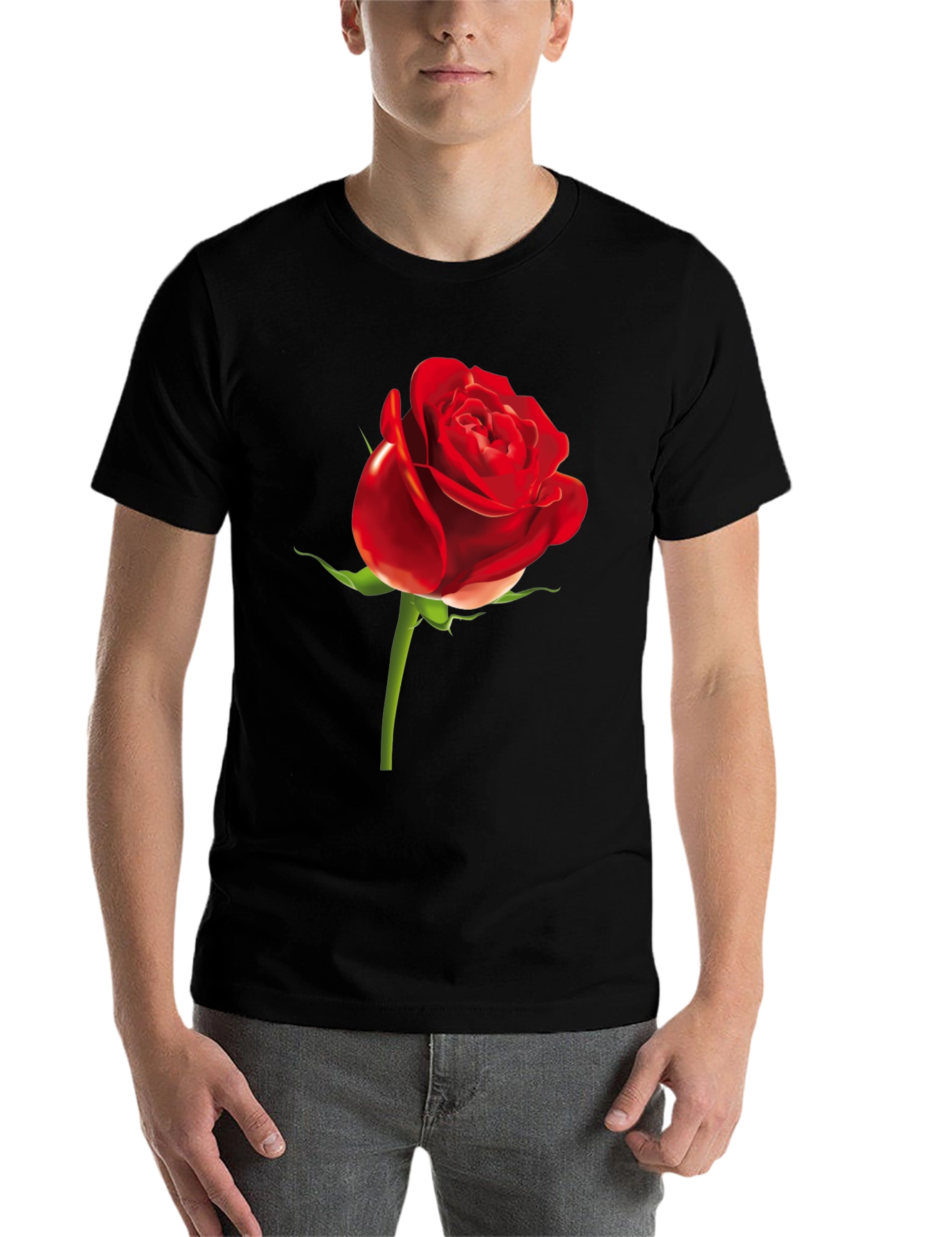Red Rose Graphic Print Black T-Shirt - 7