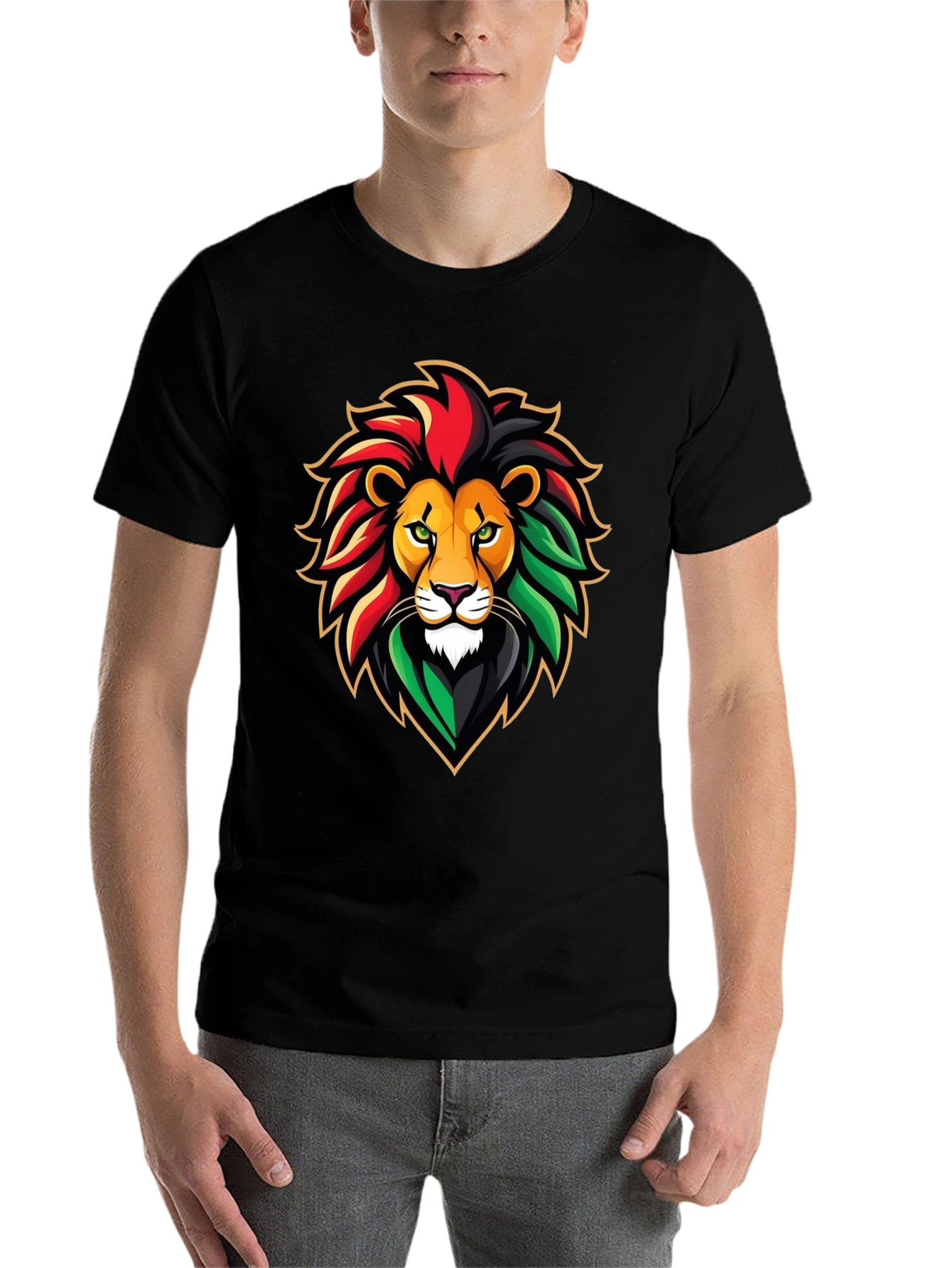 Black Rasta Lion Graphic Tee - Black Cotton T-Shirt view 7