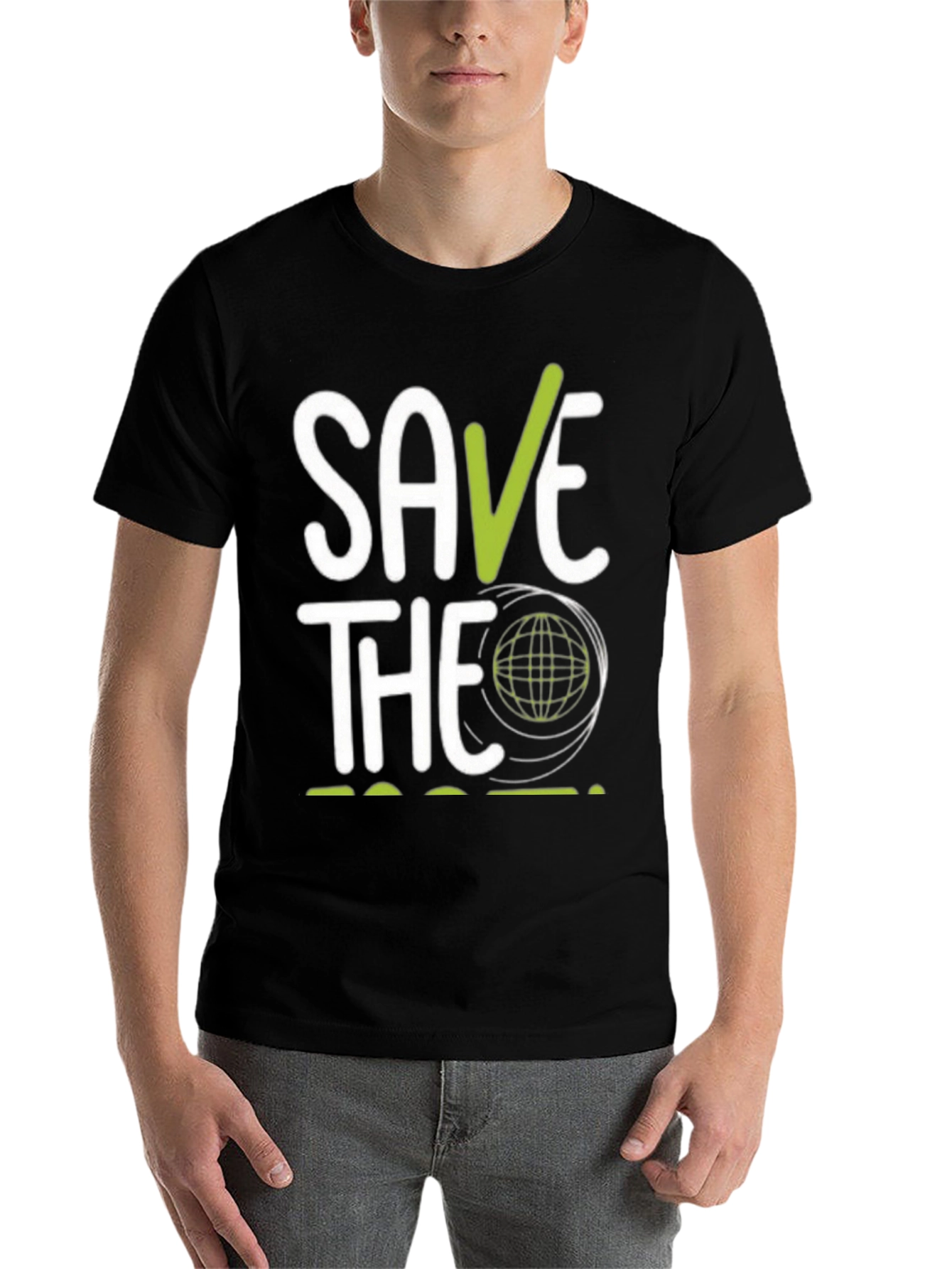Black Save the Planet Graphic T-Shirt - Eco-Friendly Design view 7