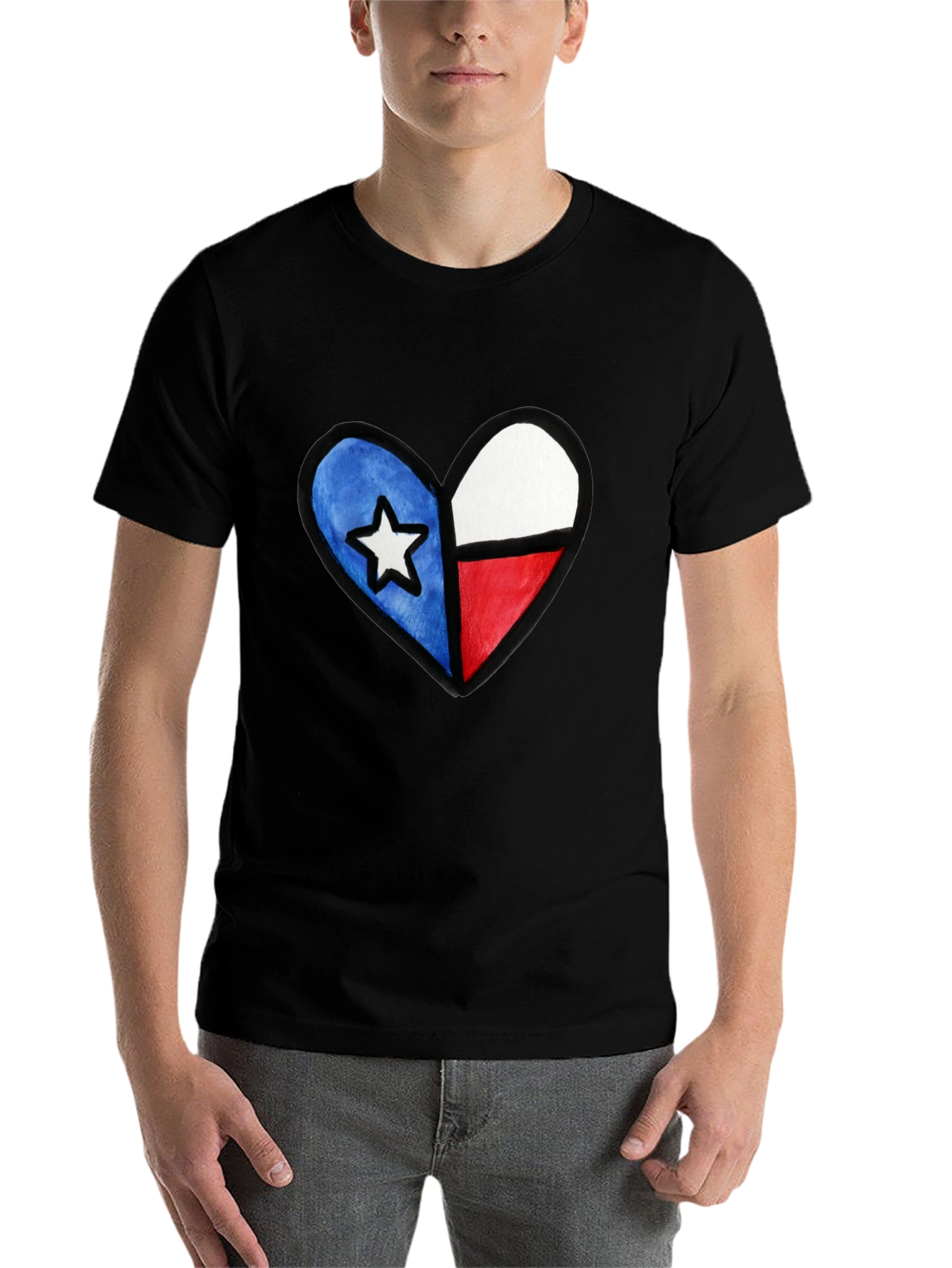 Black Texas Flag Heart T-Shirt - Show Your State Pride view 7