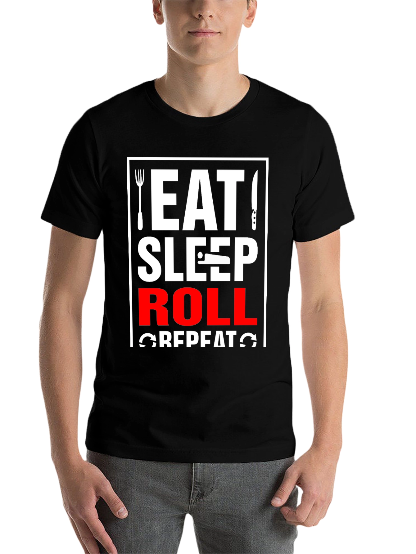Black Eat Sleep Roll Repeat T-Shirt view 7