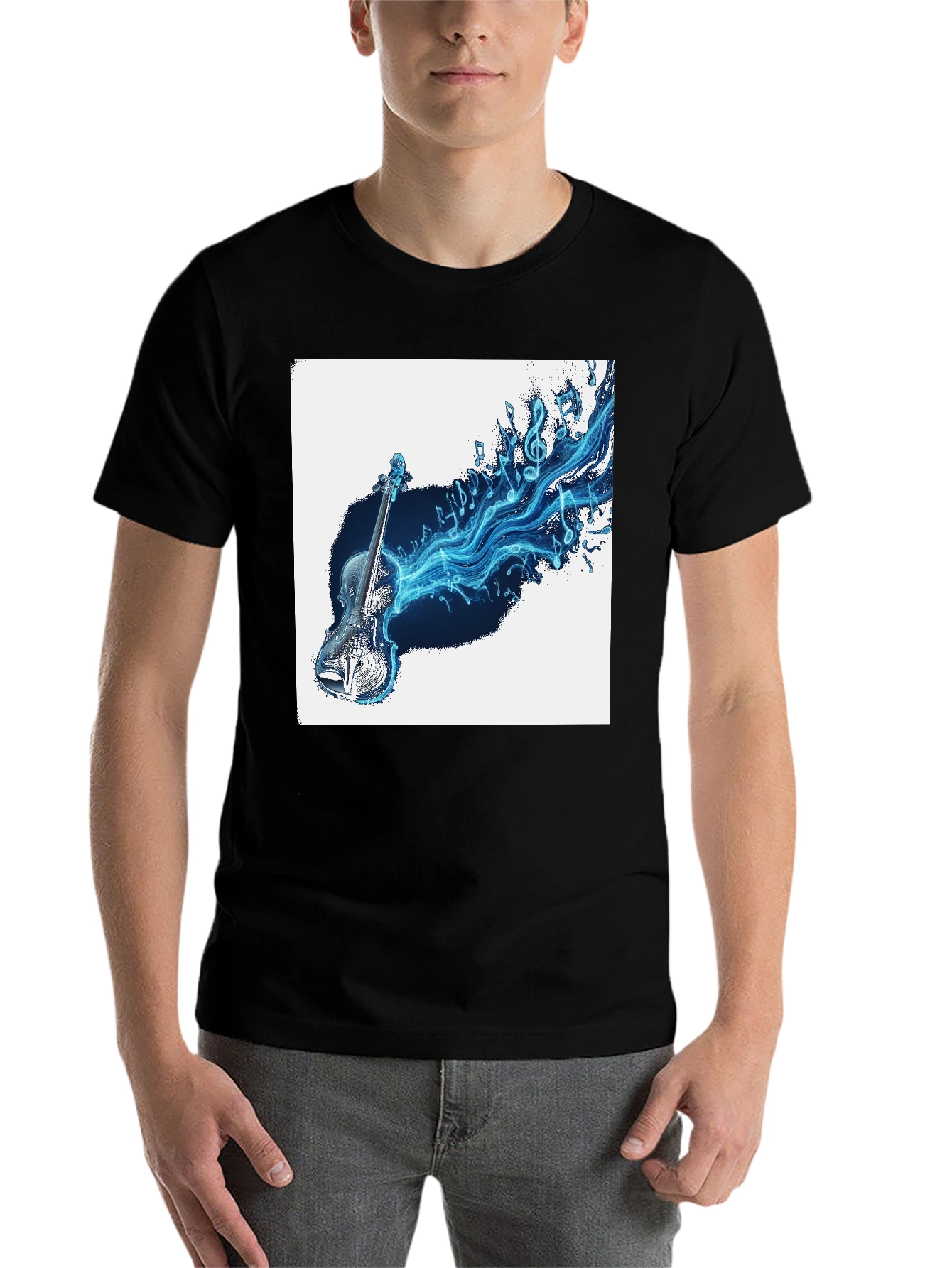Black Musical Violin Graphic T-Shirt - Black view 7