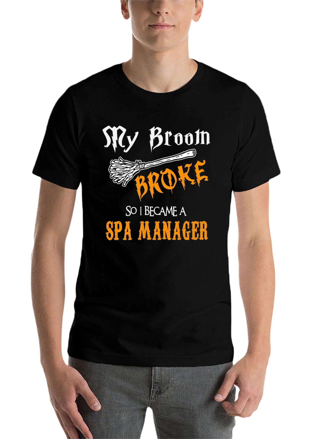 Black My Broom Broke Spa Manager T-Shirt Funny Halloween view 7