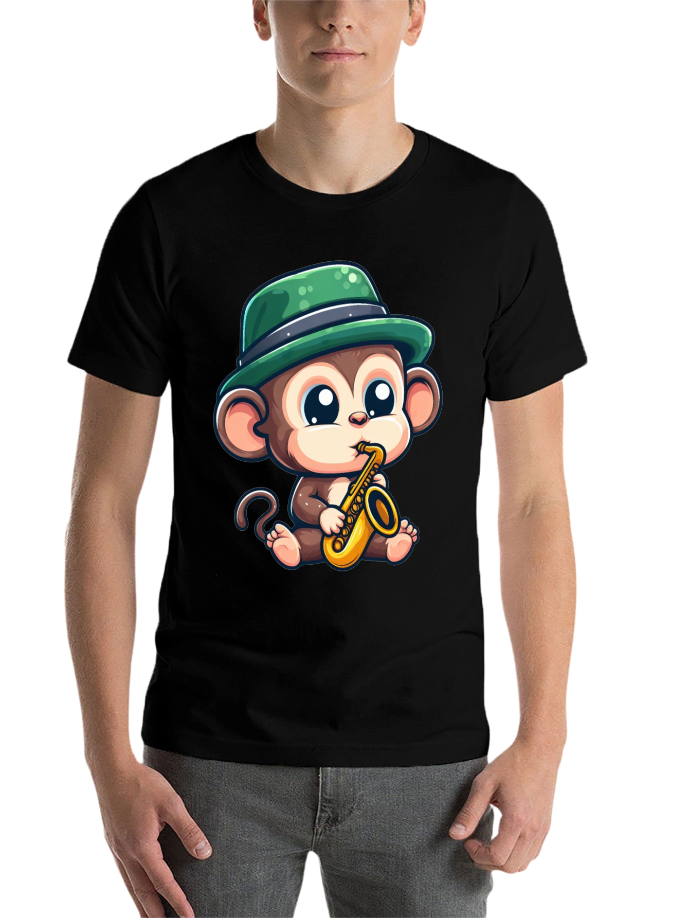 Black Monkey Saxophone T-Shirt: Cool Cartoon Graphic Tee view 7