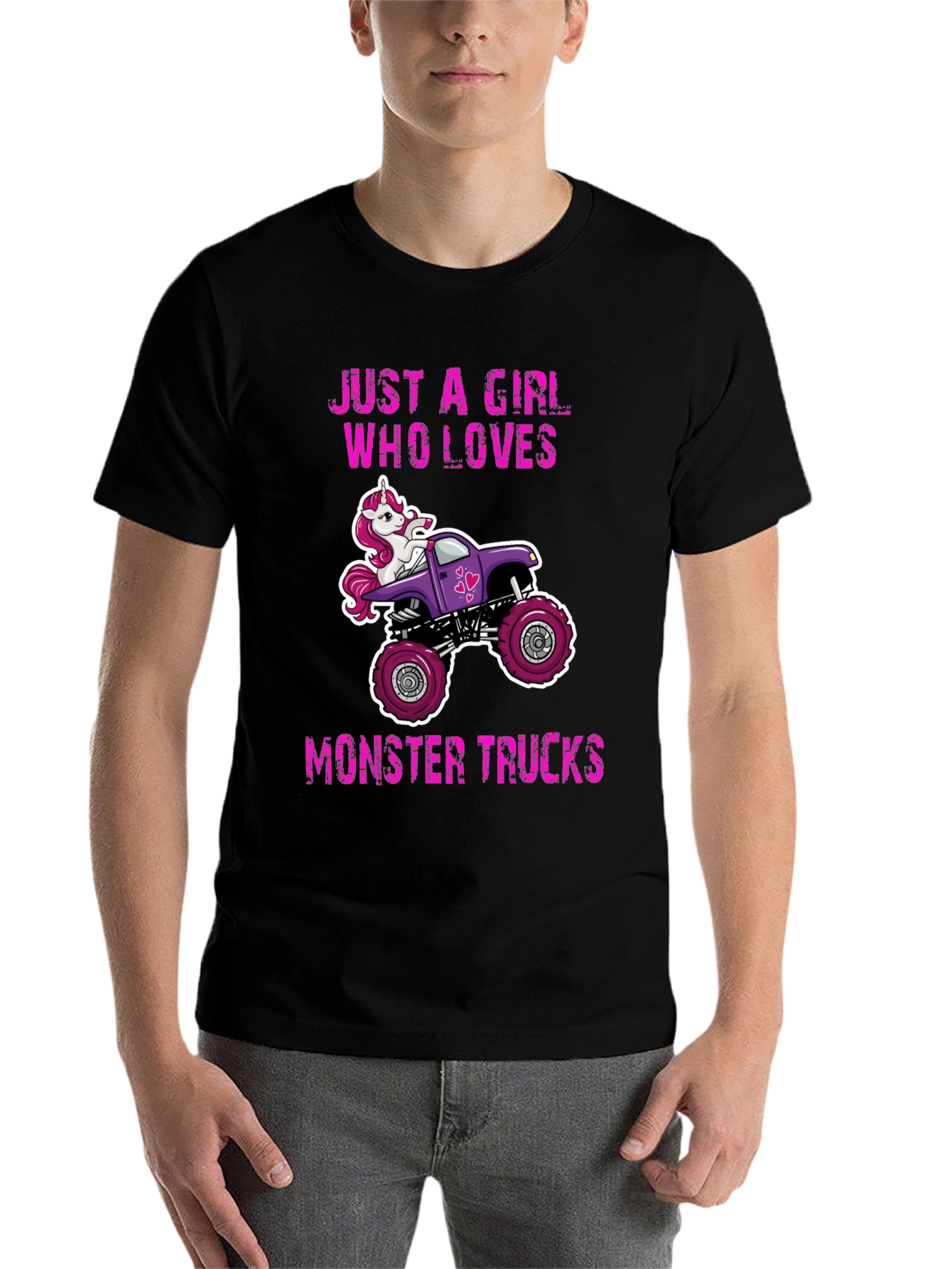Black Unicorn Monster Truck Graphic Tee - Just a Girl Who Loves Trucks view 7