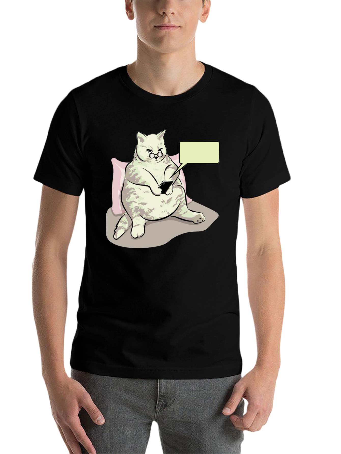 Black Funny Cat T-Shirt - Tech Savvy Feline view 7
