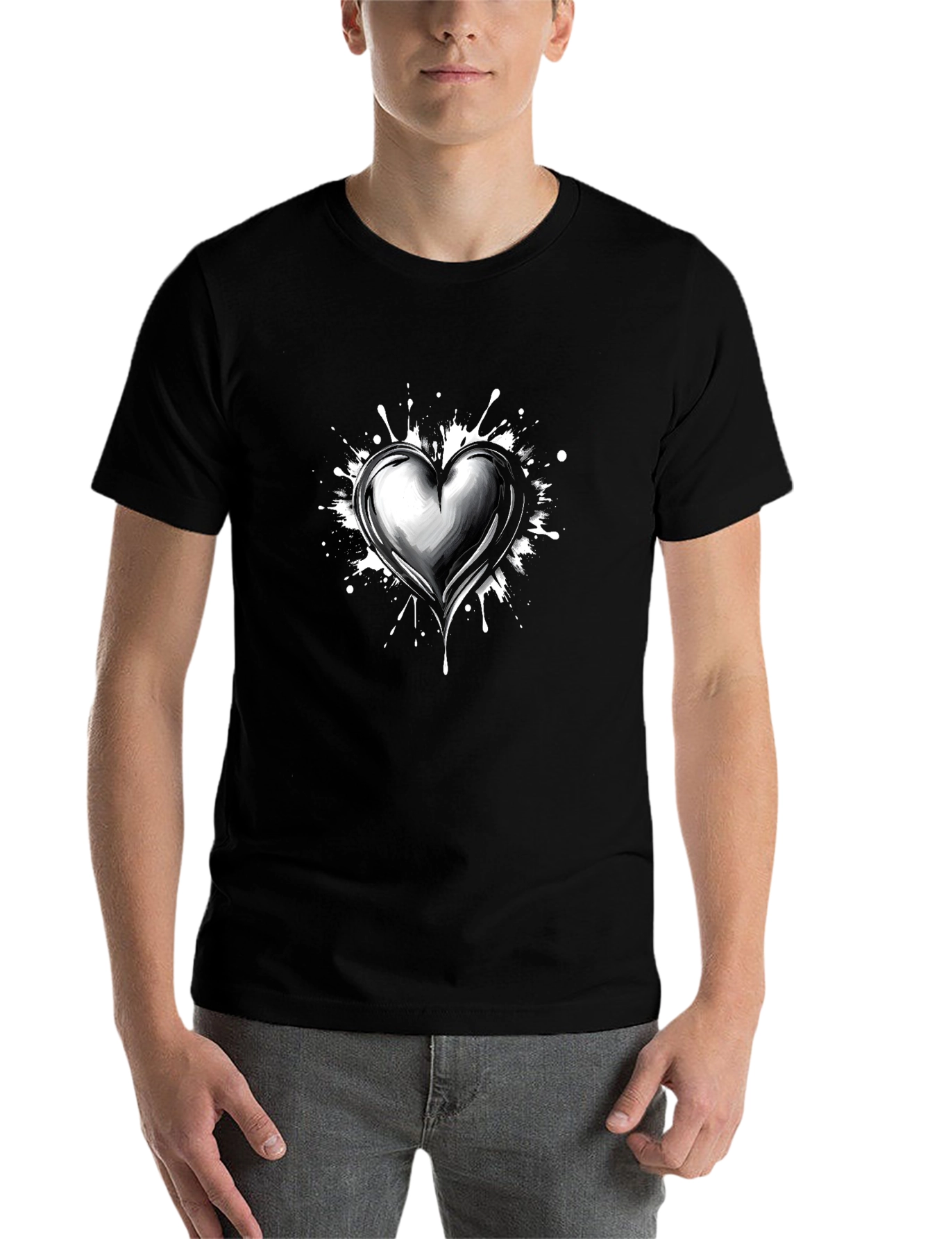 Black Heart Splatter Graphic Tee - Black Cotton Blend view 7