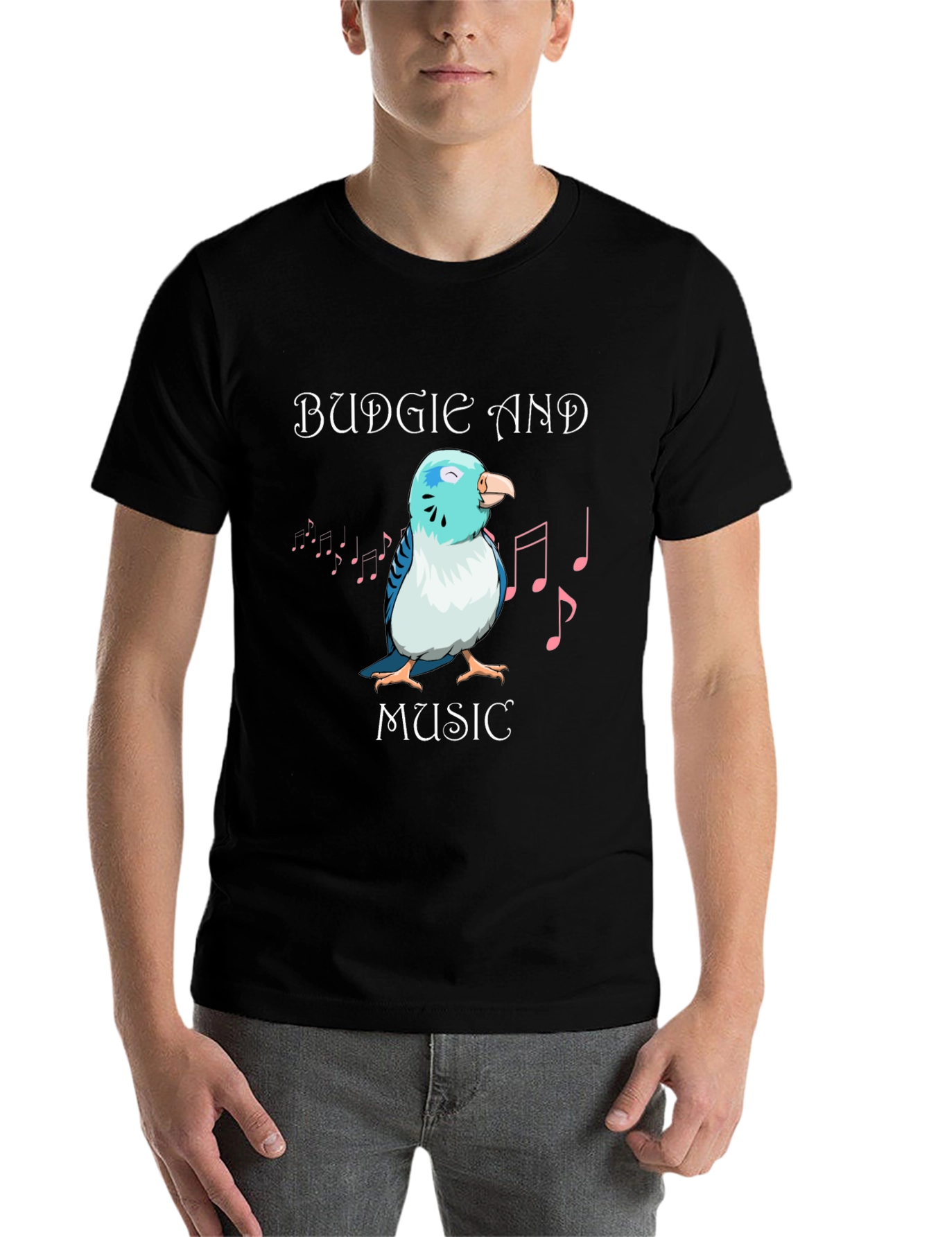 Black Budgie and Music Graphic T-Shirt view 7