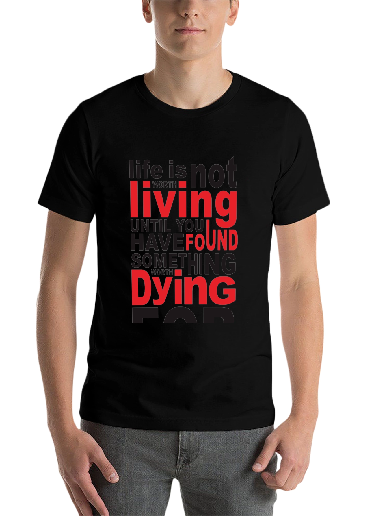 Black Life Quote T-Shirt - Living Dying Found Black Tee view 7