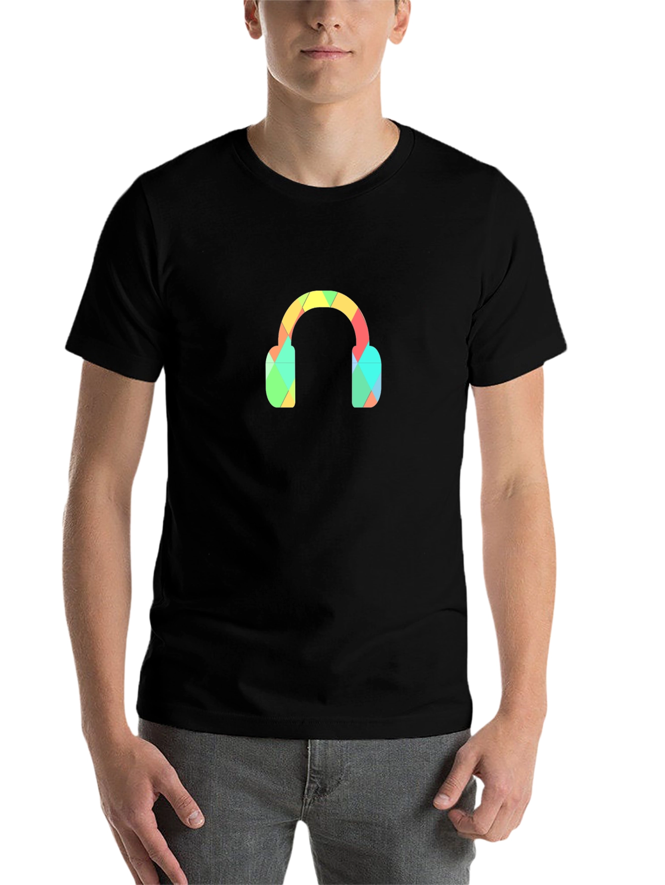 Black Geometric Headphones Black T-Shirt view 7