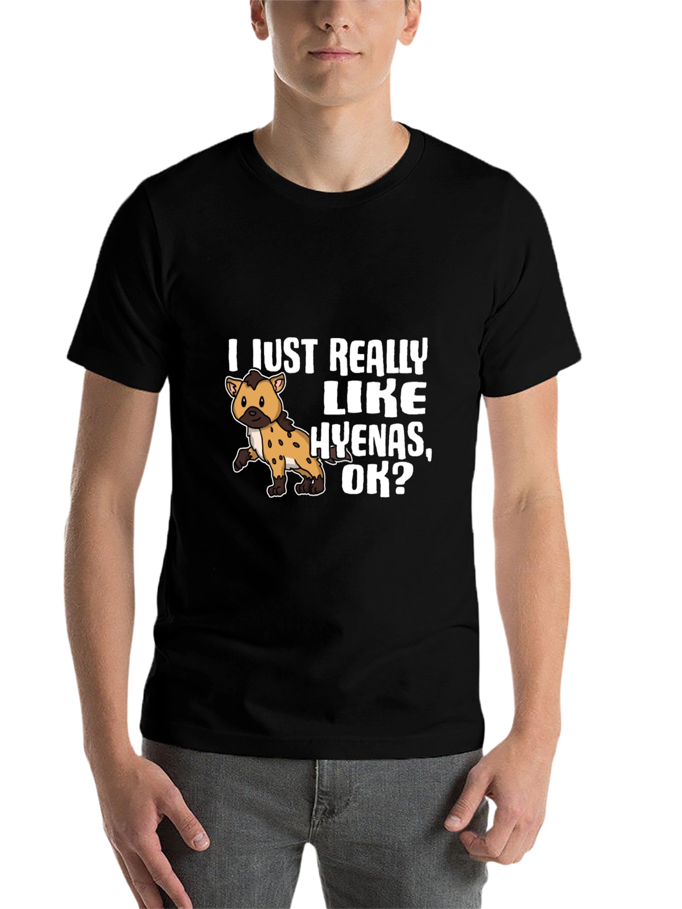 Black Hyena Lover Graphic Tee - I Just Really Like Hyenas T-Shirt view 7