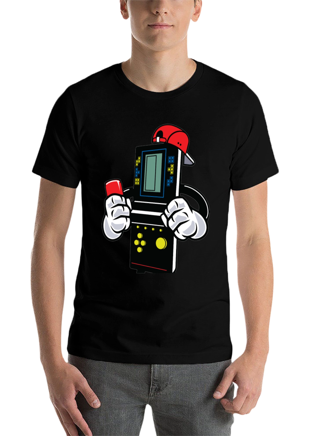 Black Retro Game Character T-Shirt view 7