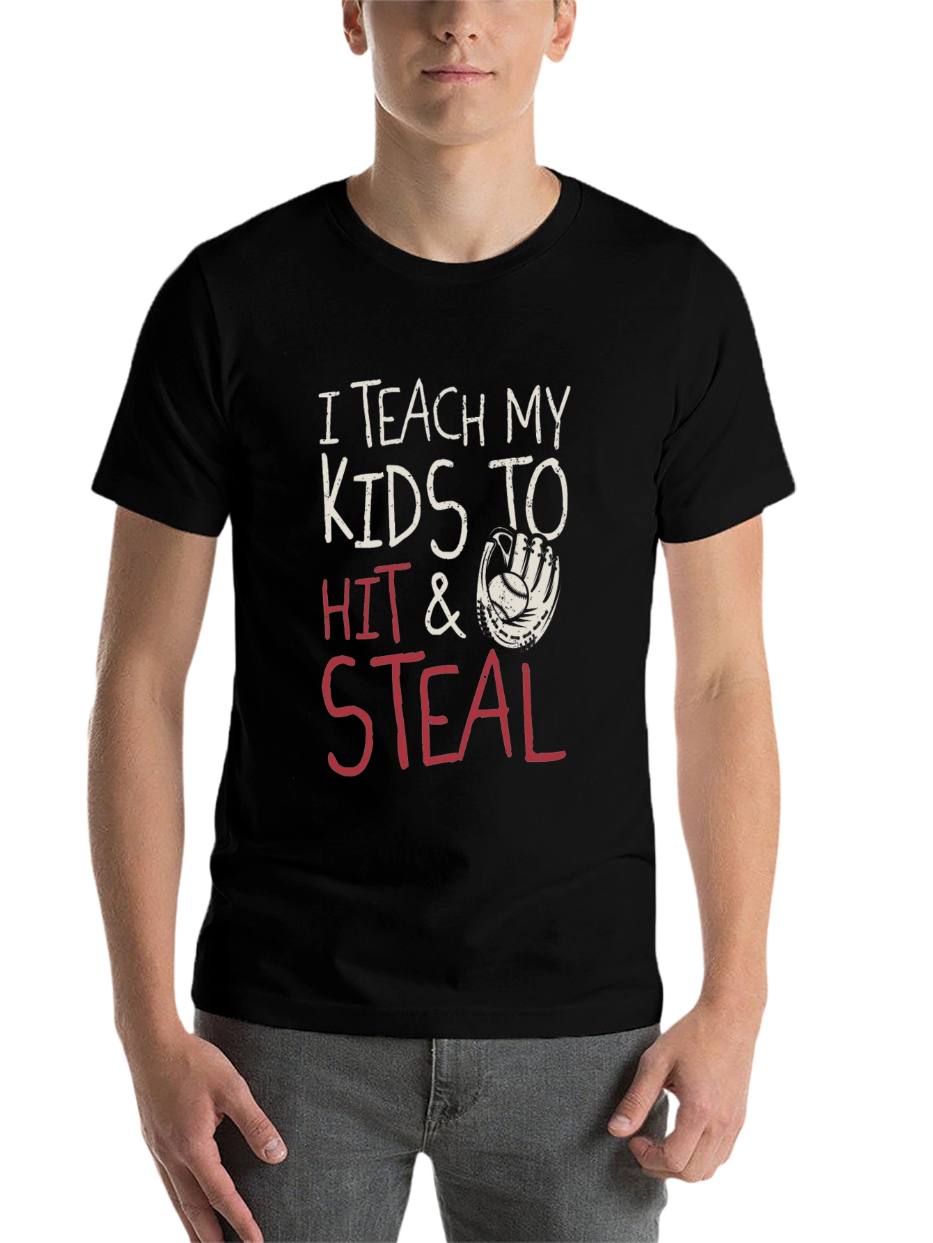 Black I Teach My Kids to Hit & Steal Baseball Graphic Tee view 7