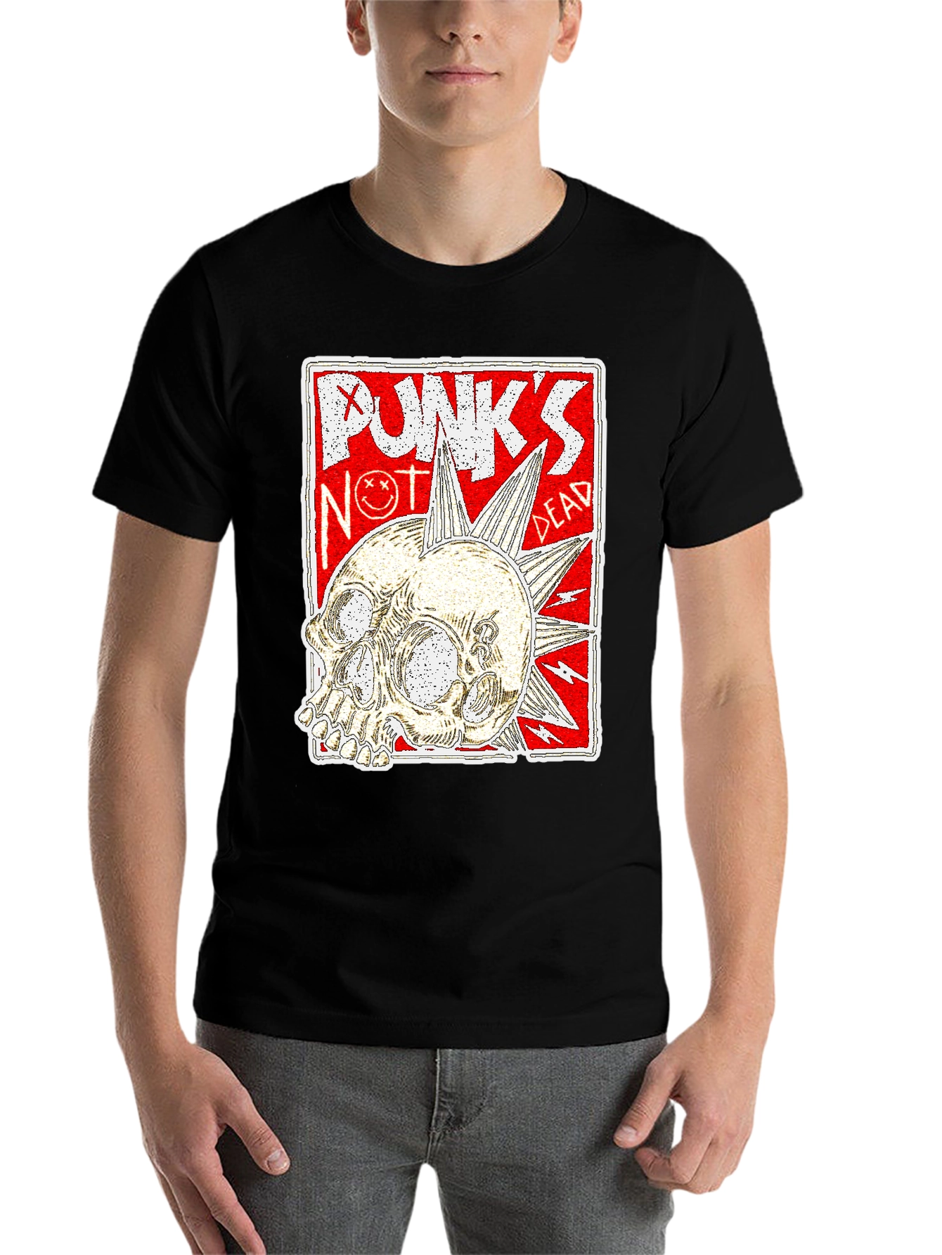 Black Punk's Not Dead Skull Graphic Tee - Black view 7