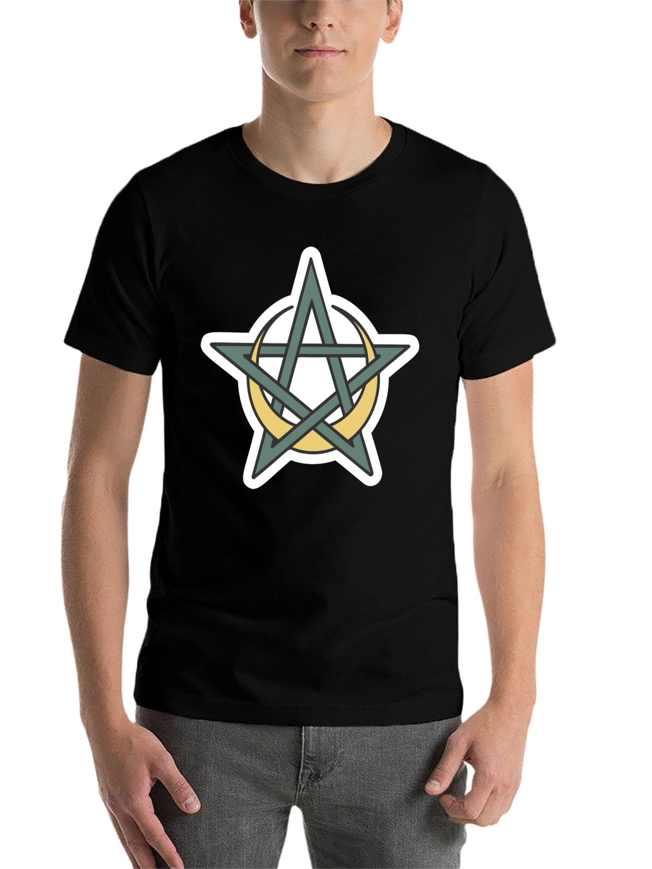 Black Occult Pentagram Moon T-Shirt - Black view 7