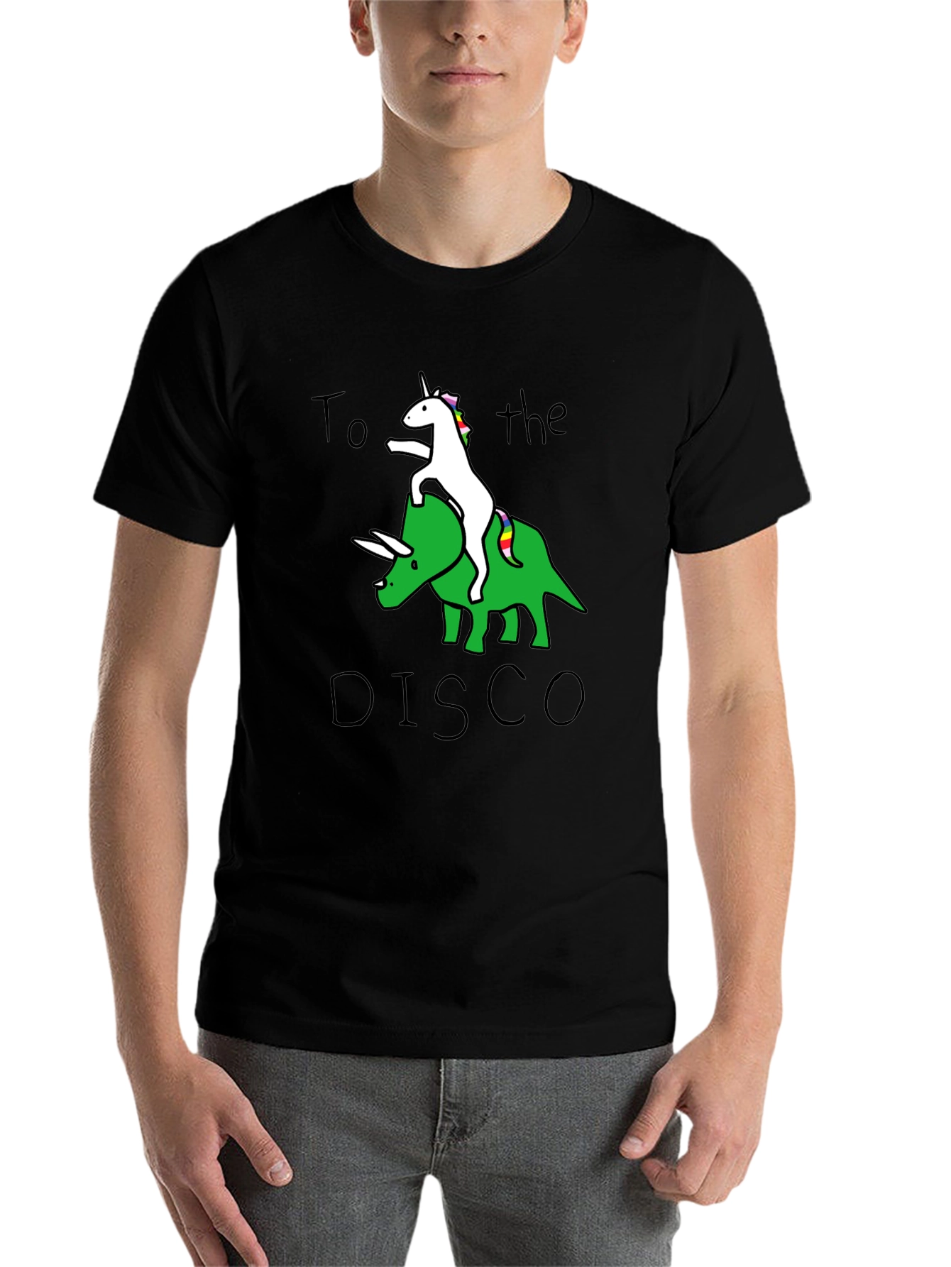 Black Unicorn Riding Dinosaur To the Disco T-Shirt view 7