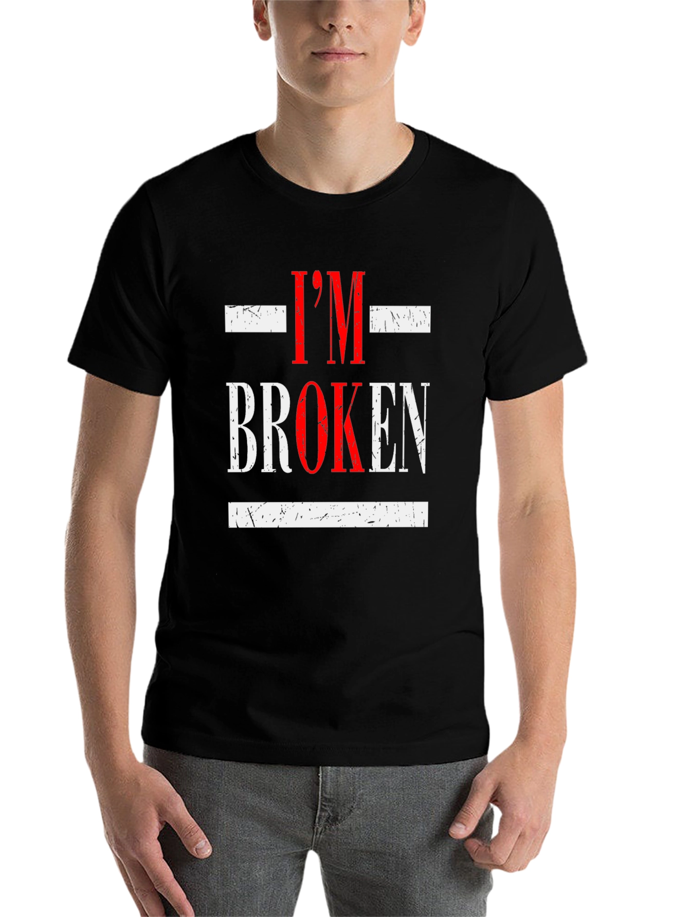 Black I'm Broken Graphic Tee - Distressed Design, Casual Wear view 7
