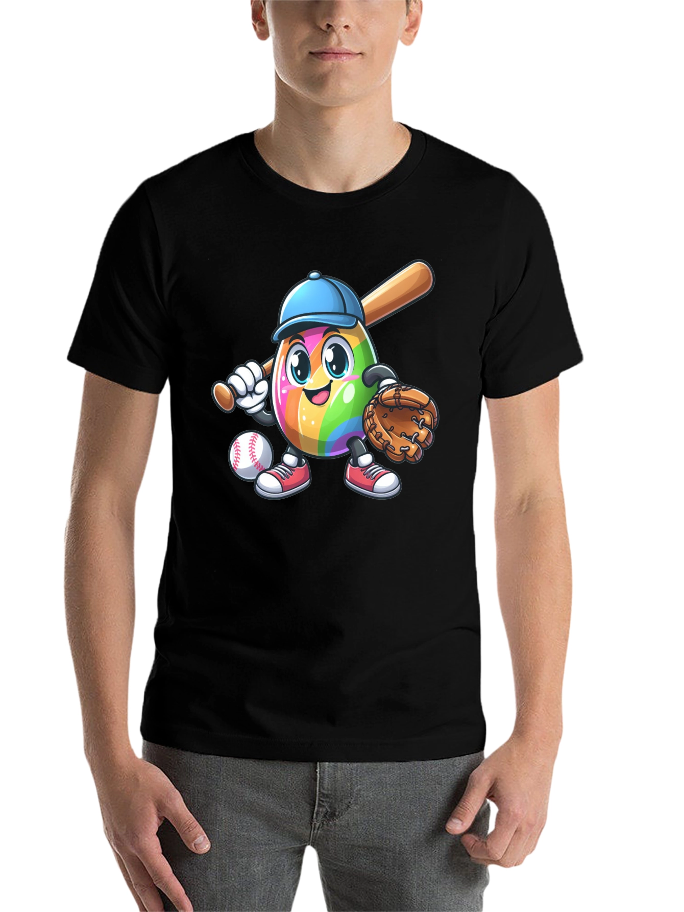 Black Rainbow Baseball Egg T-Shirt view 7