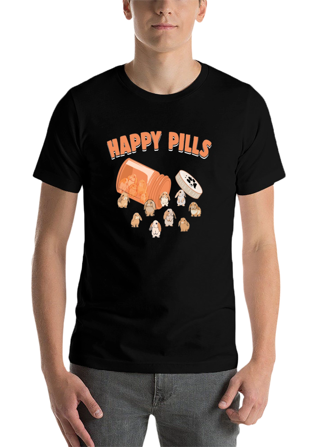 Black Happy Pills Bunny T-Shirt Cute Graphic Tee view 7