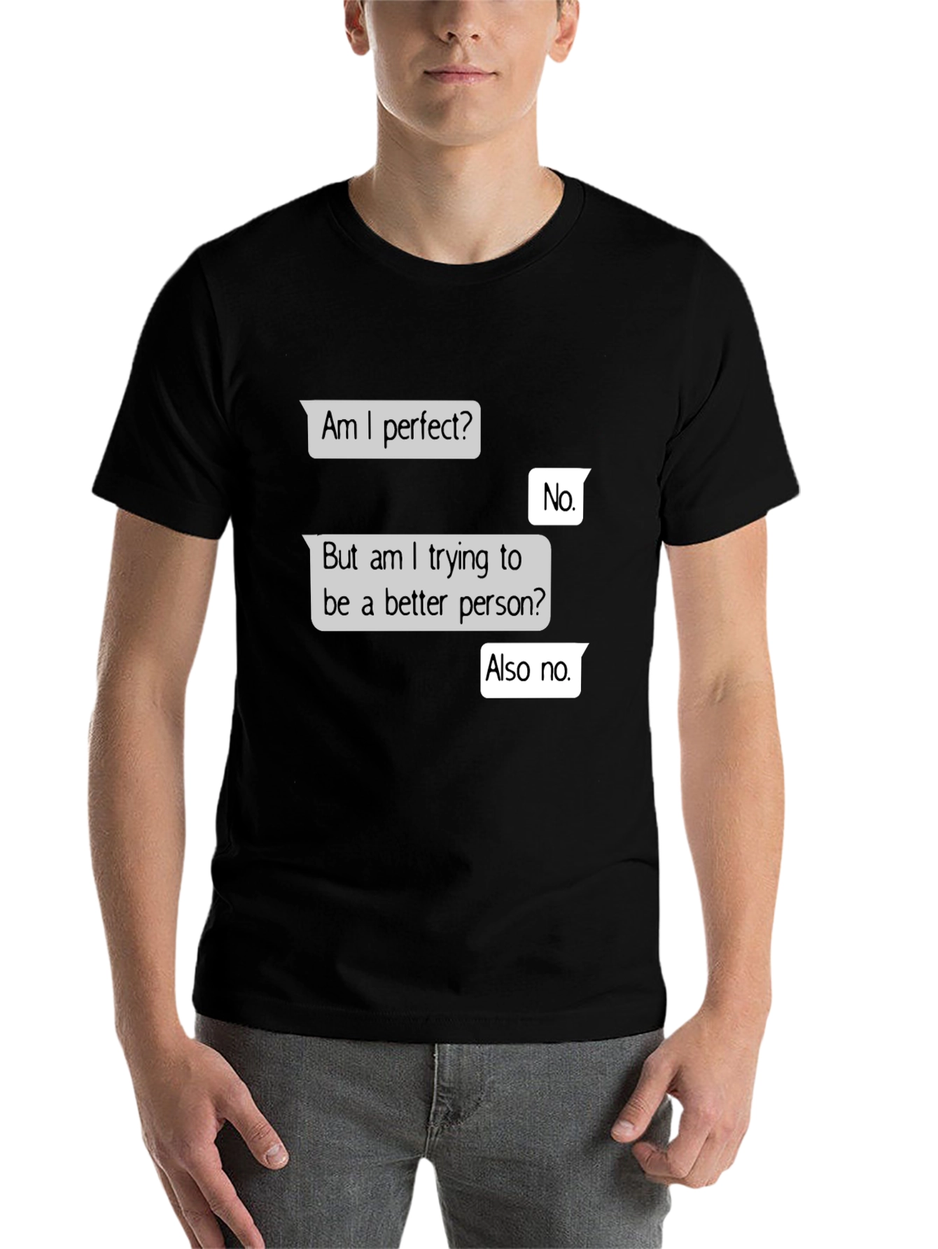 Black Funny 'Am I Perfect?' Graphic T-Shirt view 7