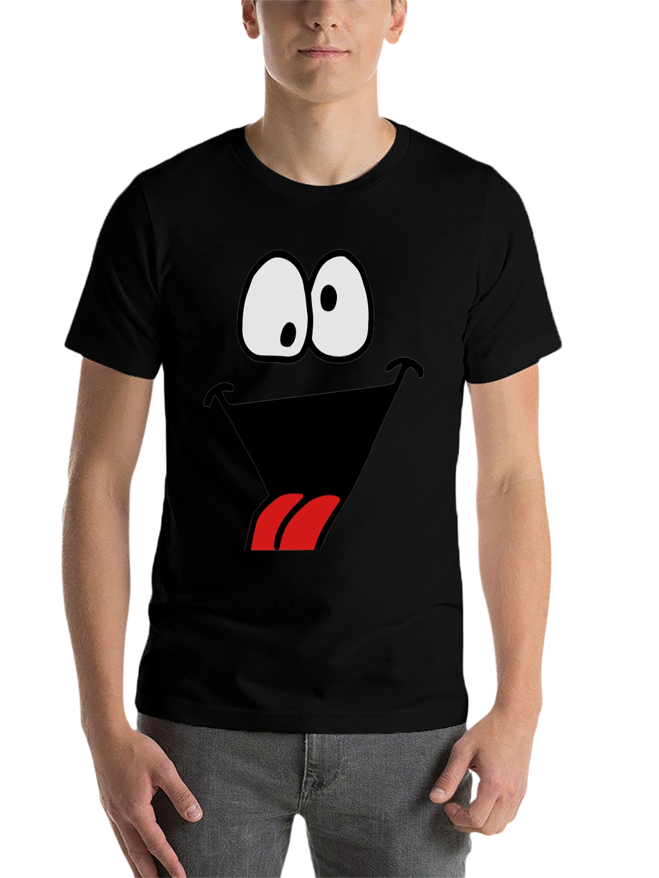 Black Funny Goofy Face Graphic Tee - Black view 7