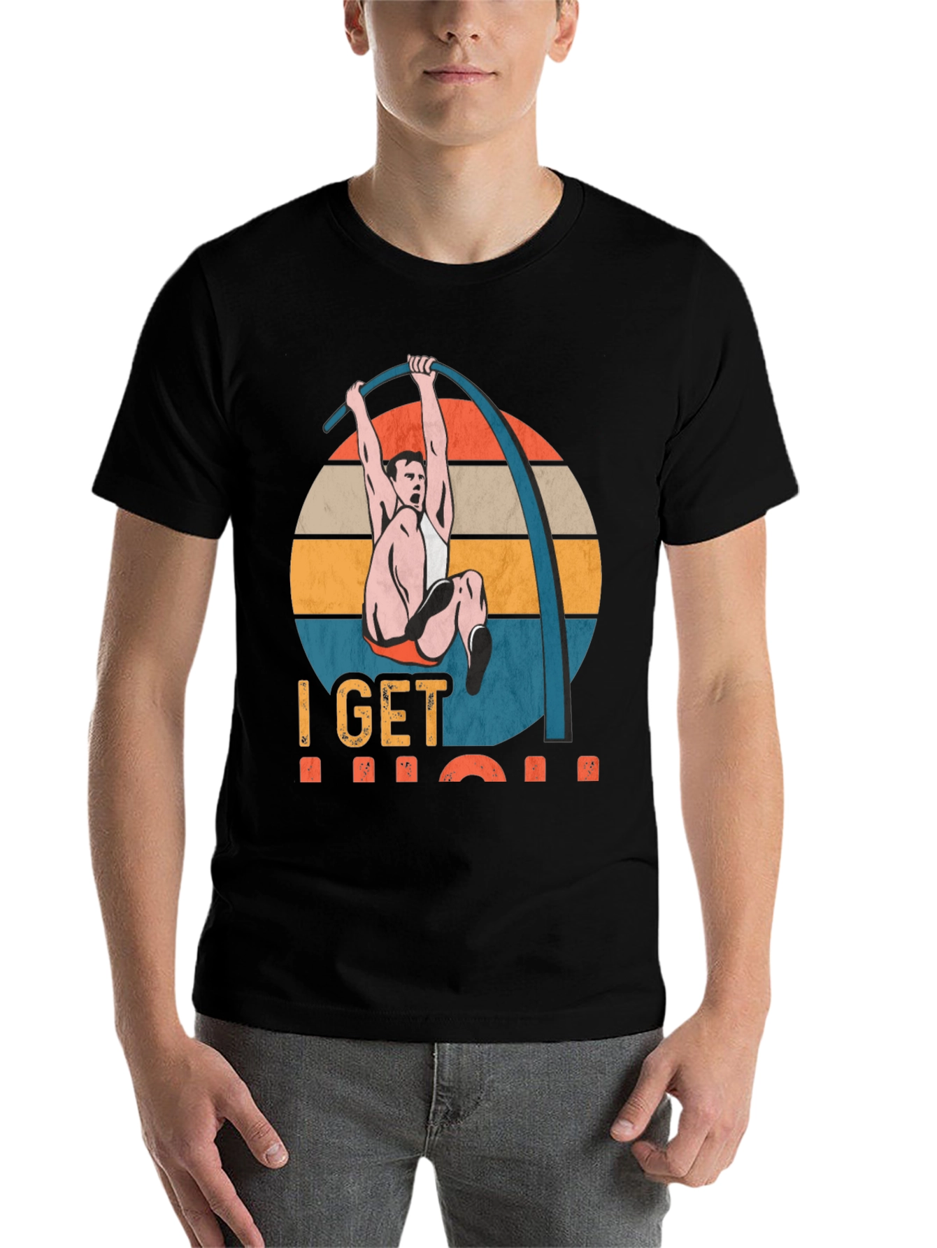 Black I Get High Pole Vault T-Shirt view 7