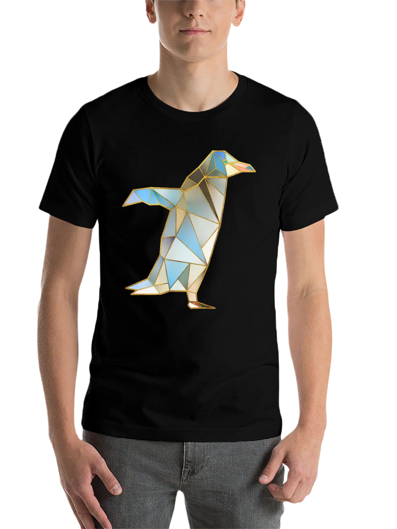 Black Geometric Penguin Graphic T-Shirt - Modern Art Design view 7