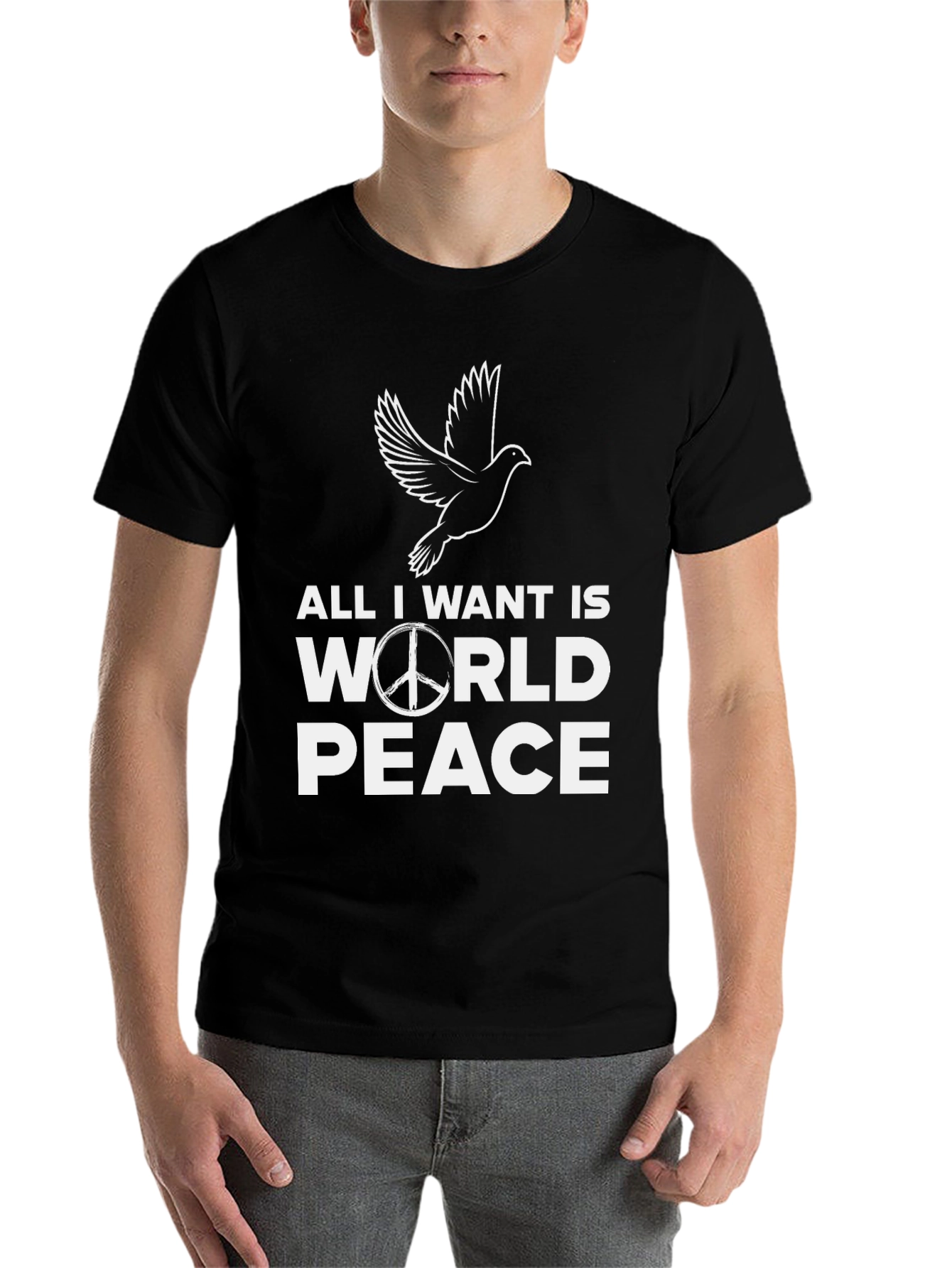 Black Peace Dove T-Shirt - All I Want Is World Peace Black Tee view 7