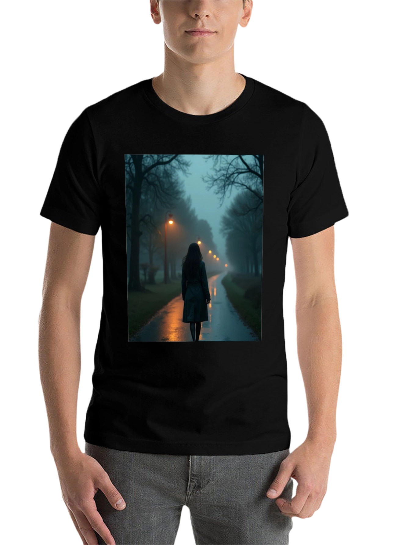 Black Mystic Walk T-Shirt - Dark & Atmospheric Design view 7