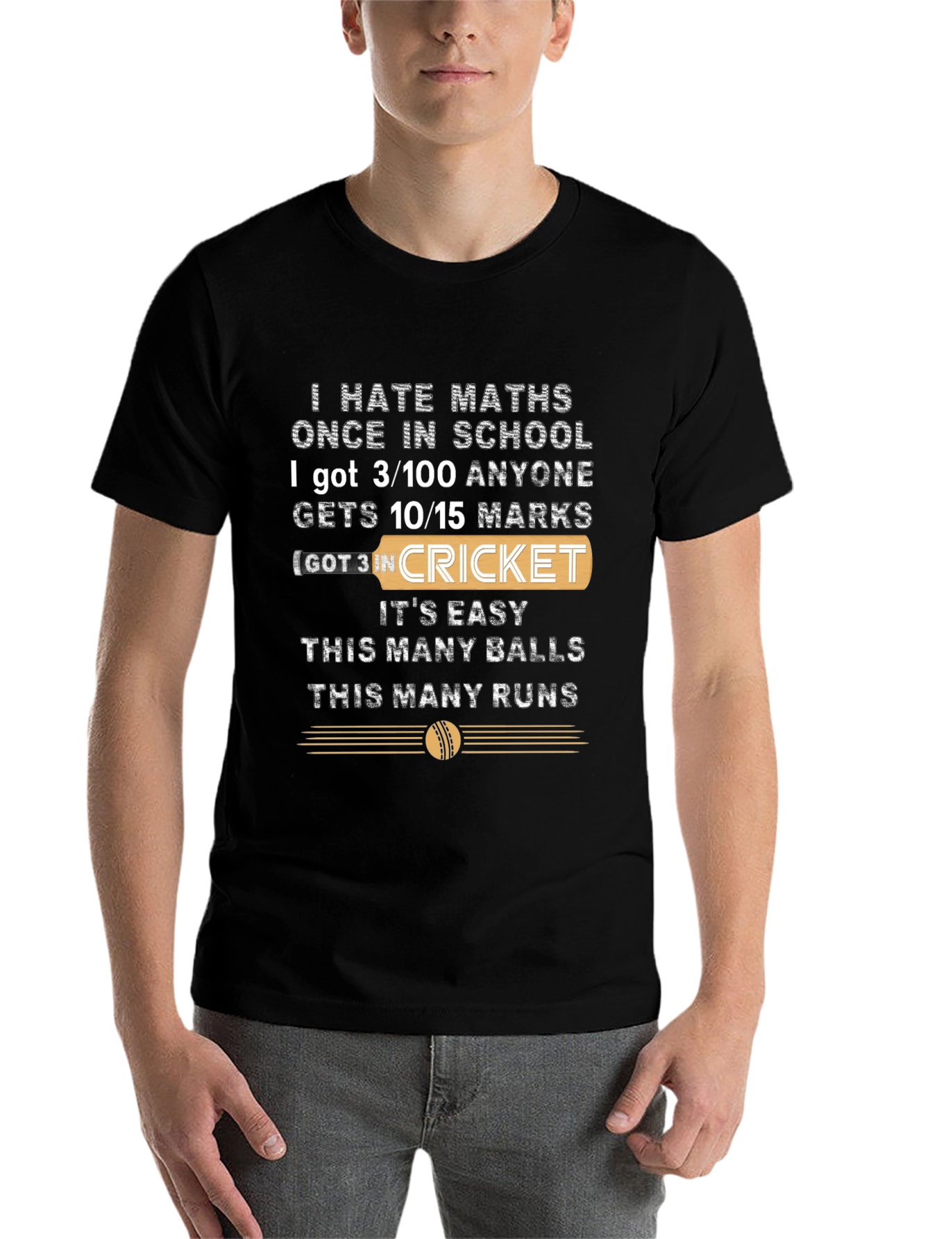 Black I Hate Maths Cricket T-Shirt view 7