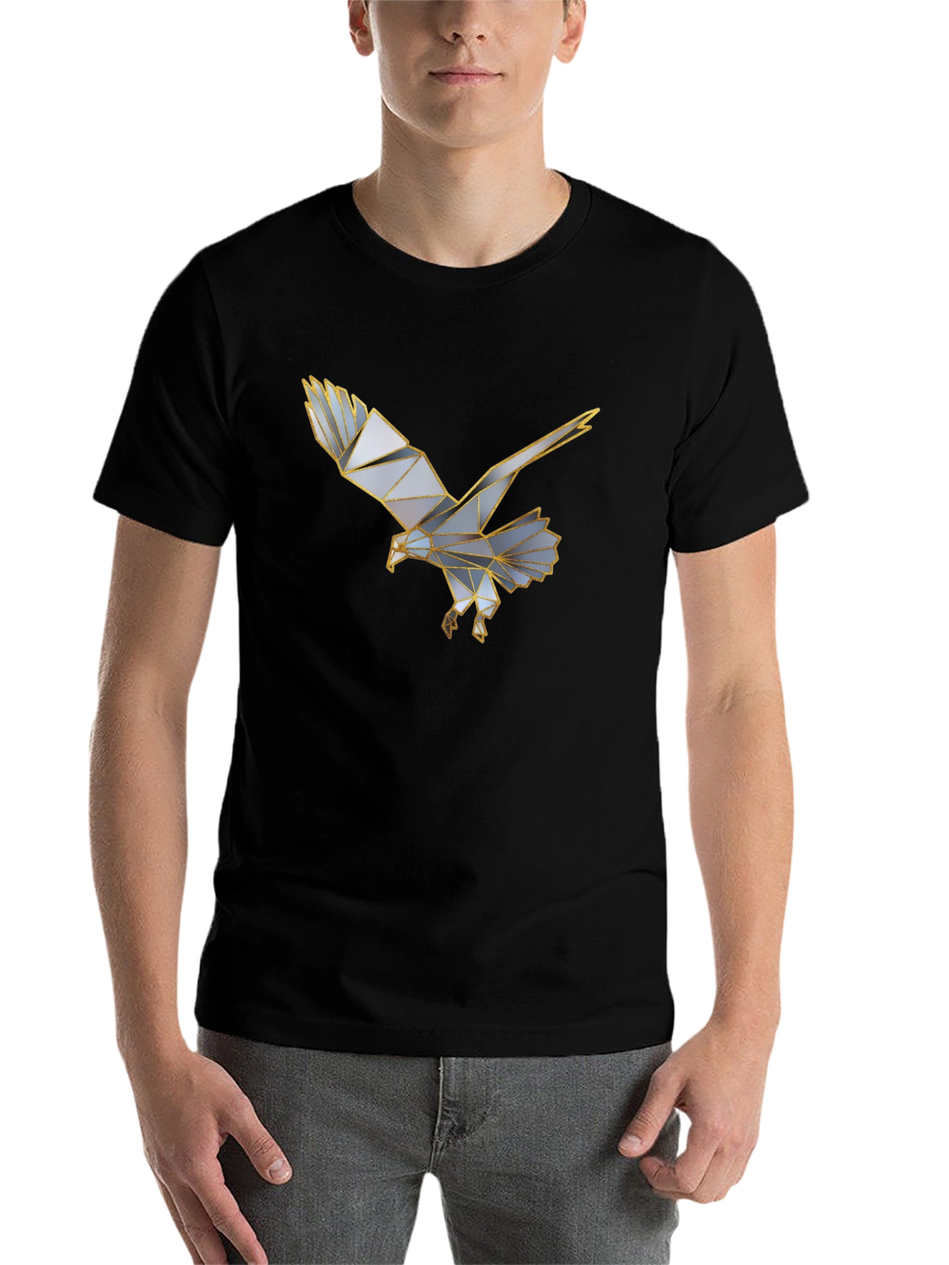 Black Geometric Eagle Graphic Black T-Shirt view 7