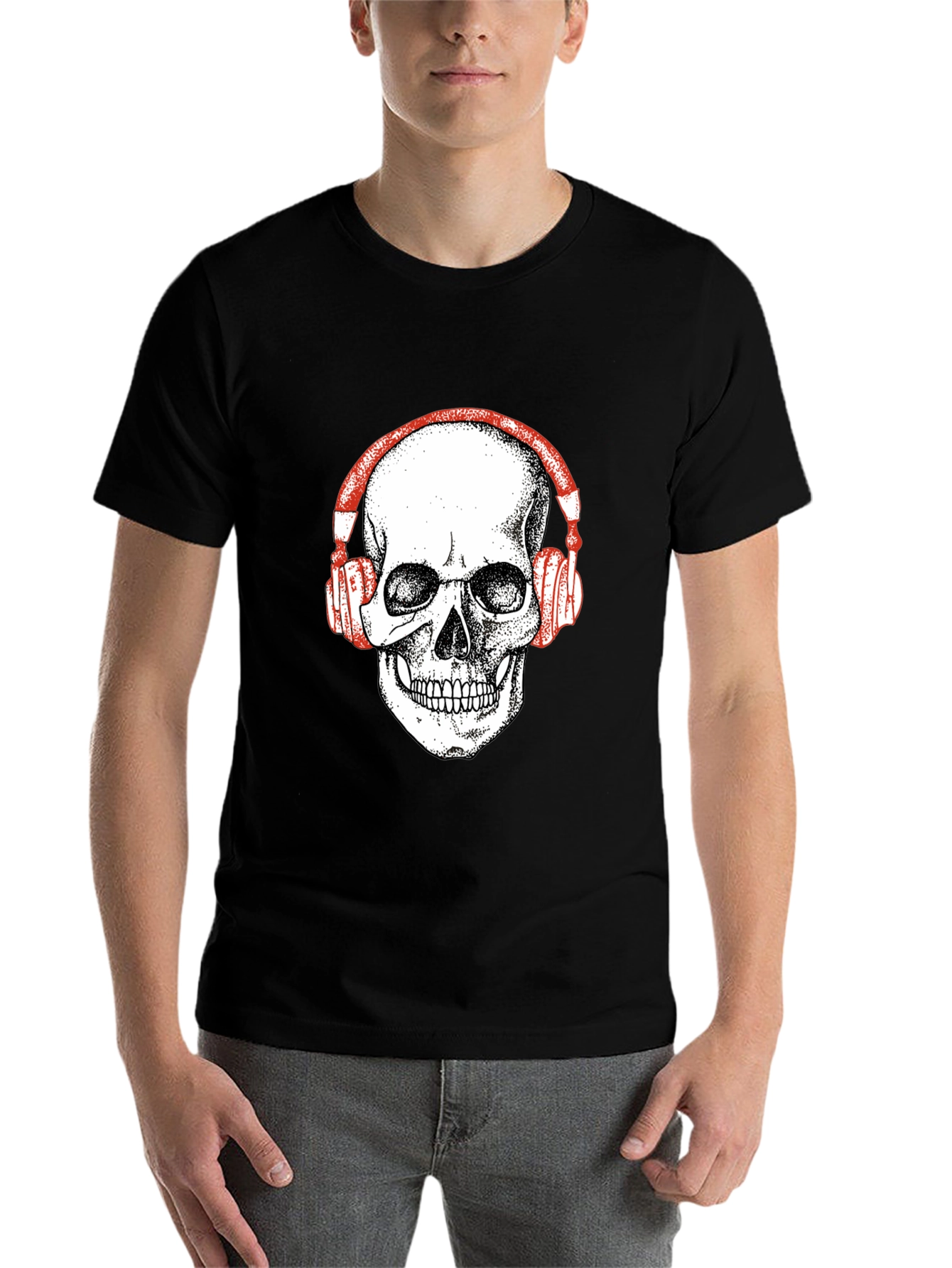 Black Skull Headphones Graphic Tee - Black view 7