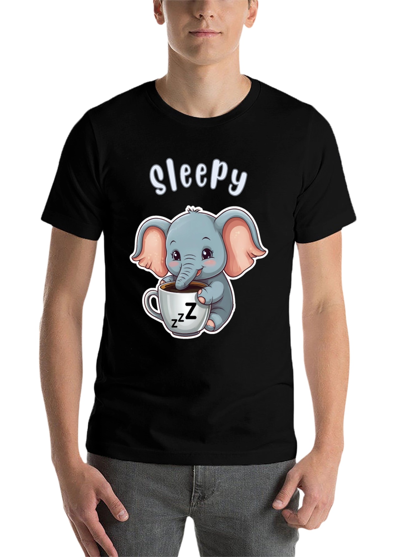 Black Sleepy Elephant Graphic Tee - Cute Cartoon Shirt view 7