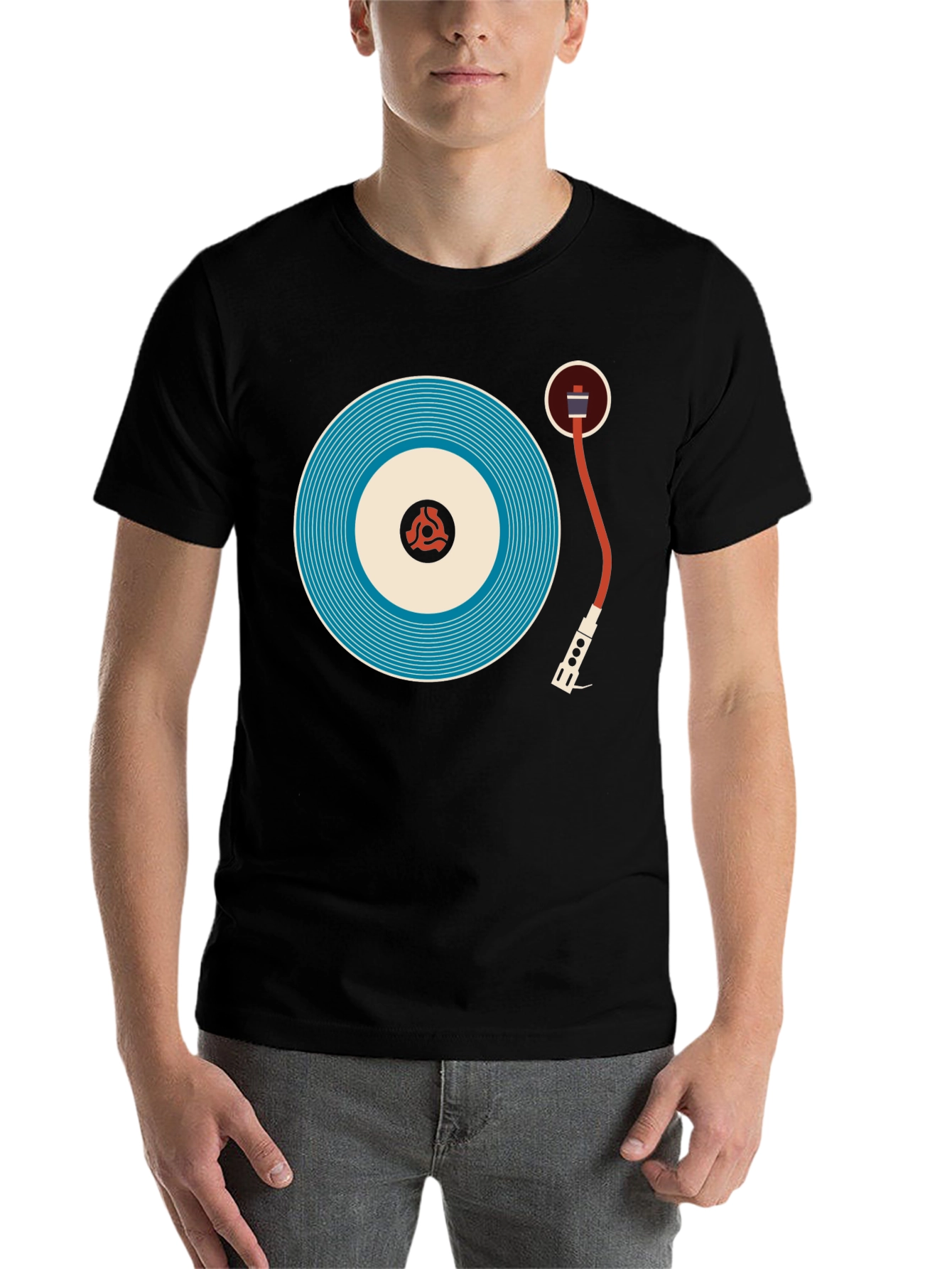 Black Retro Turntable Graphic Tee - Cool Music Lover Shirt view 7