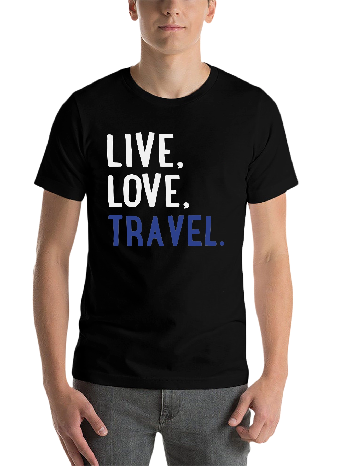Black Live, Love, Travel Black Graphic T-Shirt view 7