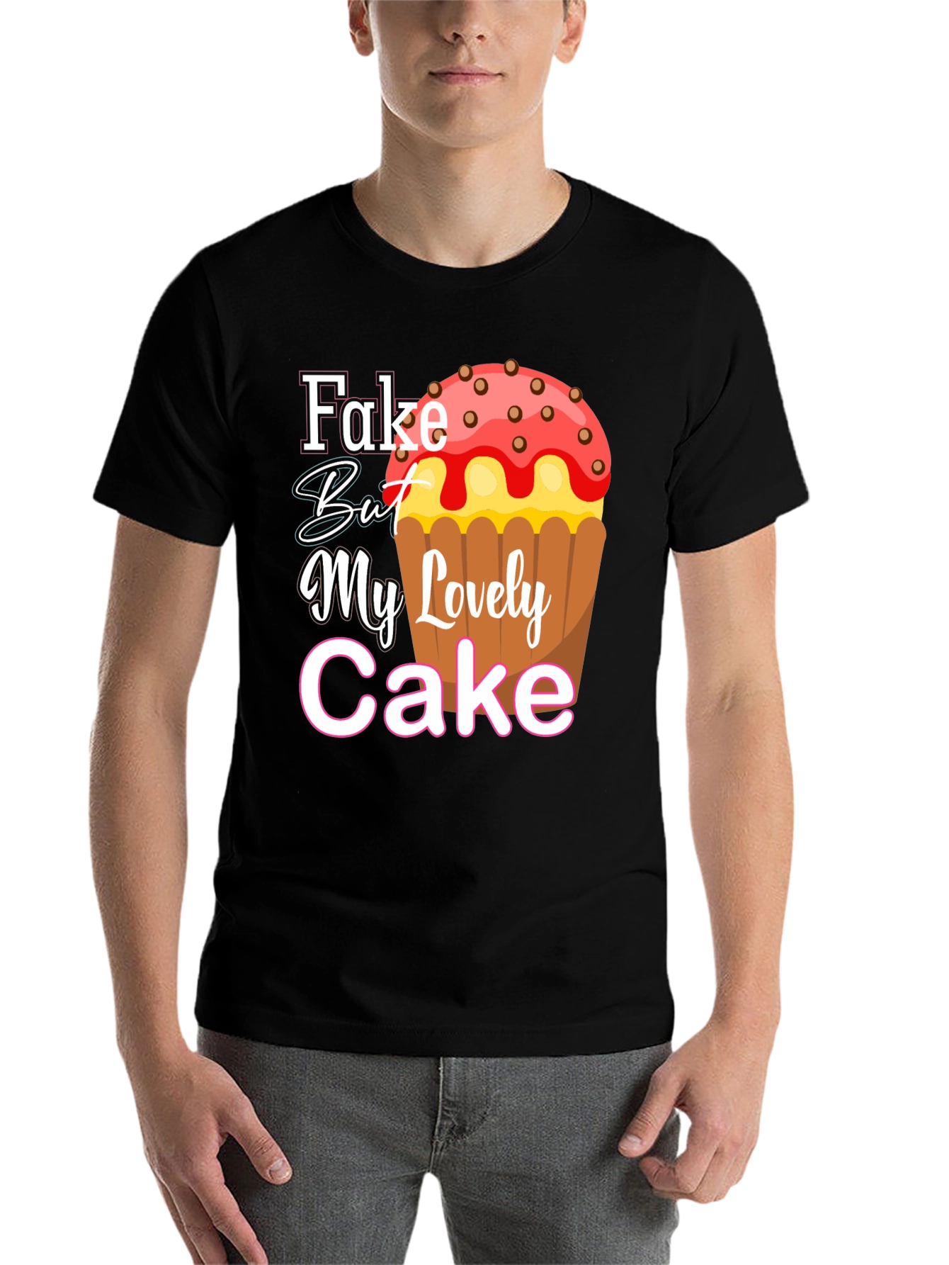 Black Fake But My Lovely Cake Black Graphic Tee view 7