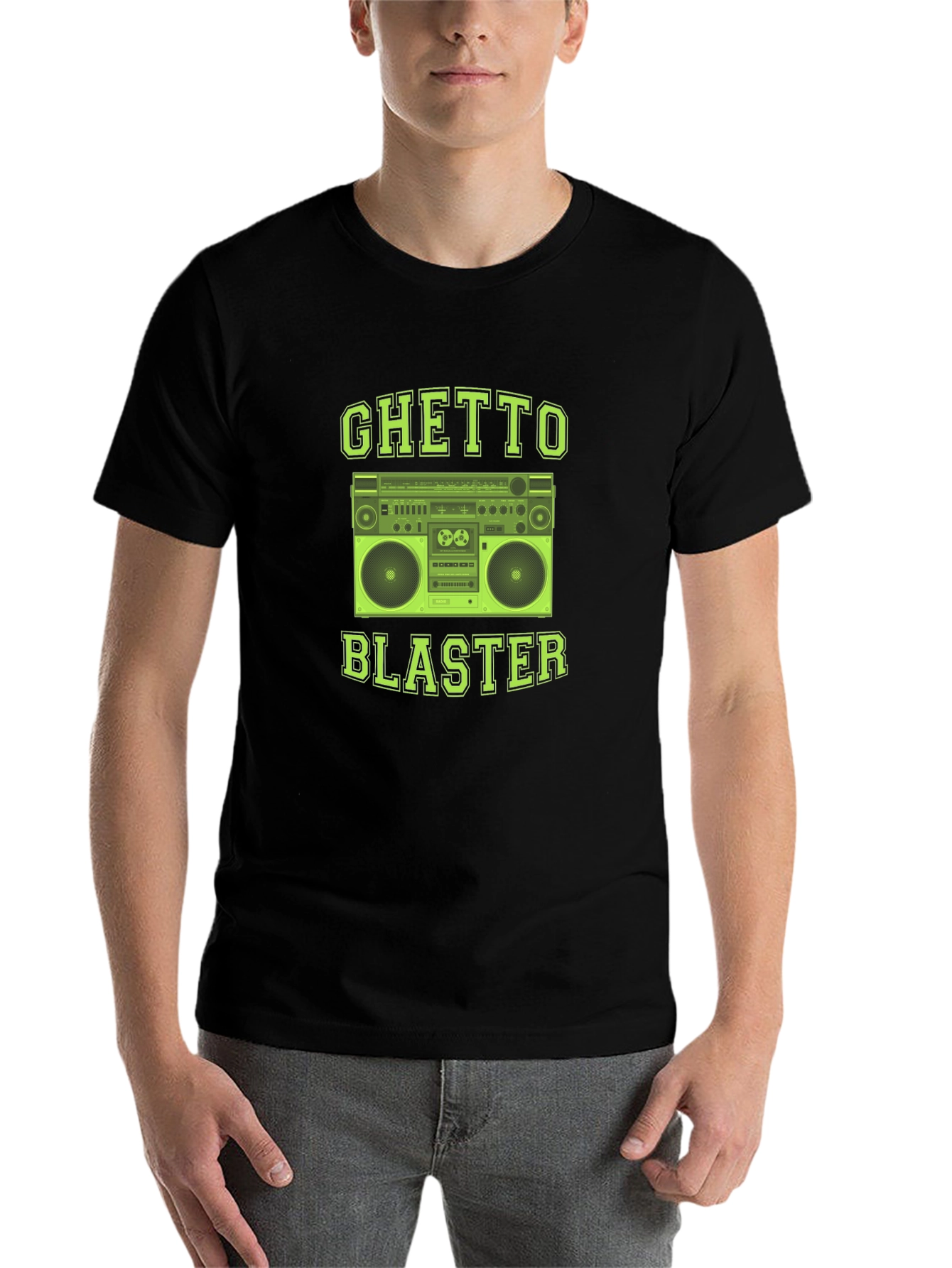 Black Ghetto Blaster Graphic Tee - Retro Boombox T-Shirt view 7