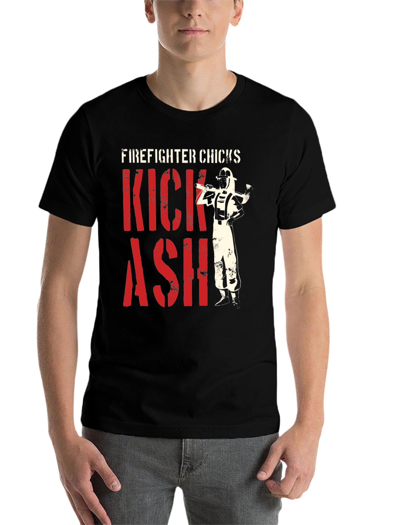 Black Firefighter Chicks Kick Ash T-Shirt view 7