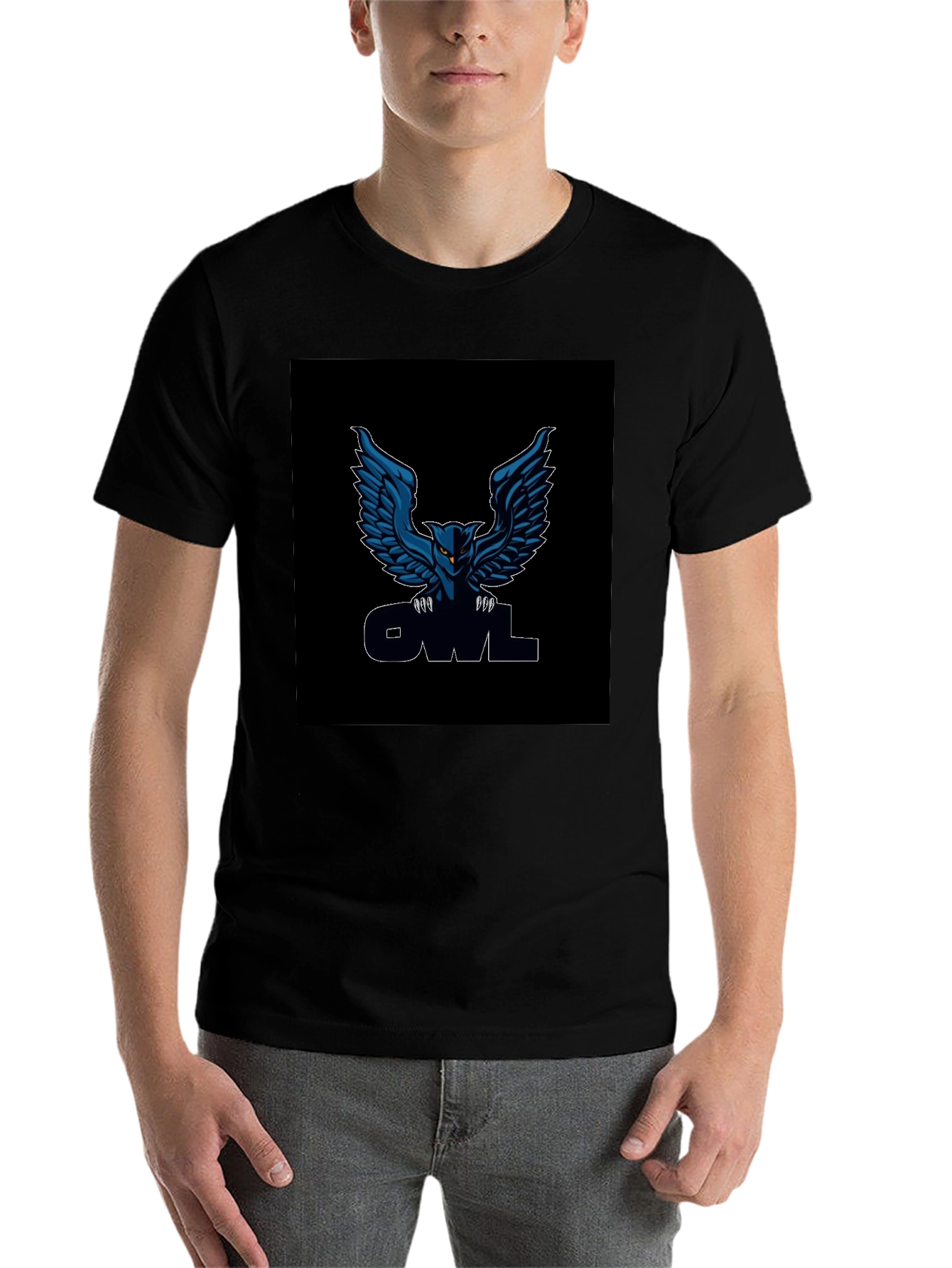 Black Men's Black Owl Graphic T-Shirt view 7