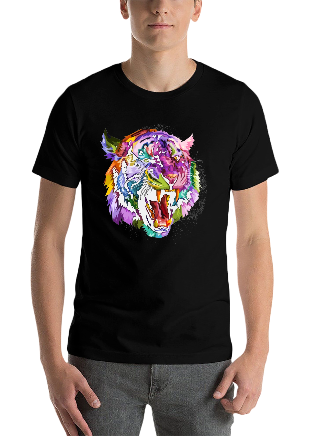 Black Vibrant Tiger Graphic Tee - Bold Animal Print Shirt view 7