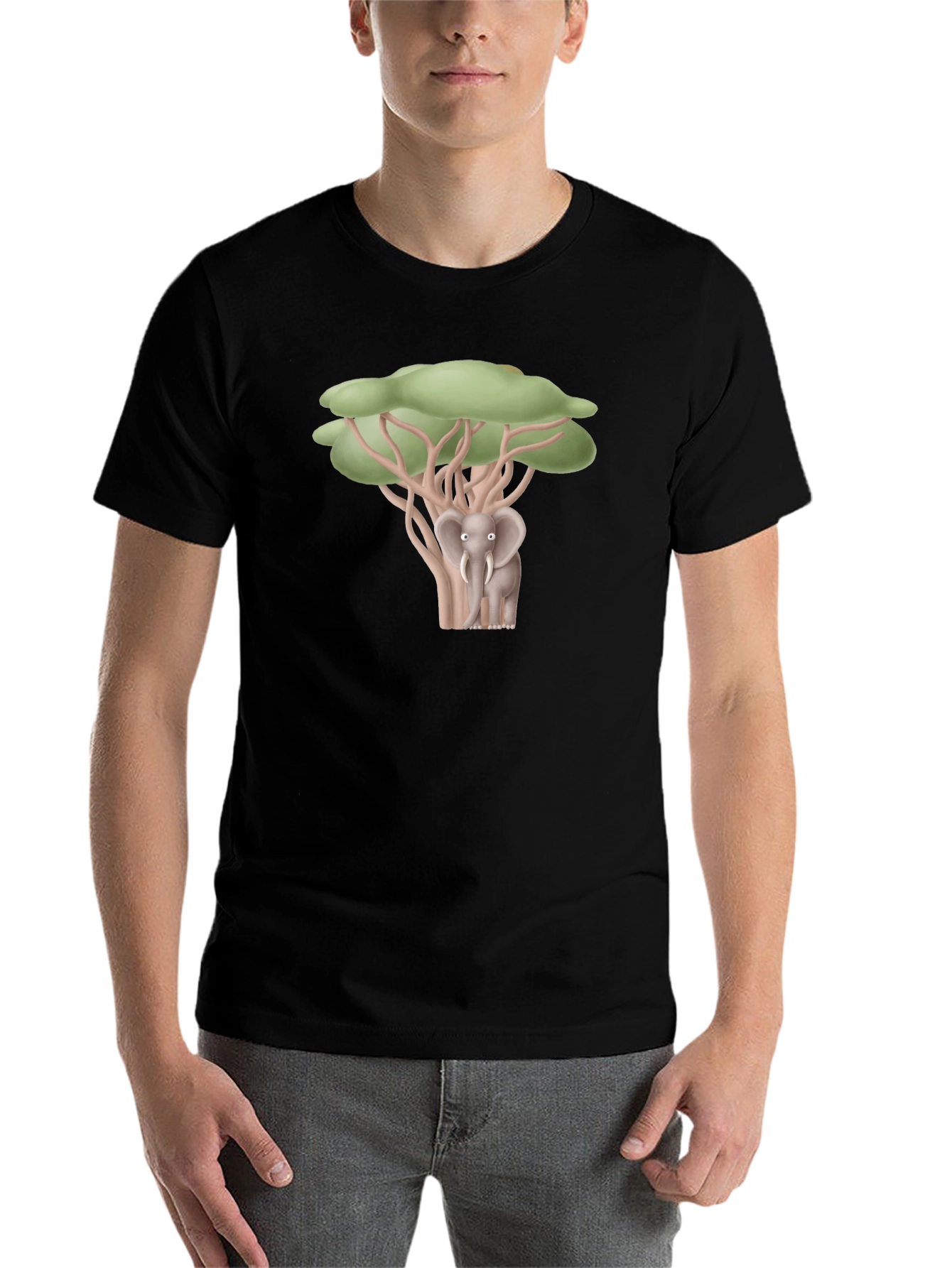 Black Elephant Under Tree Graphic T-Shirt view 7