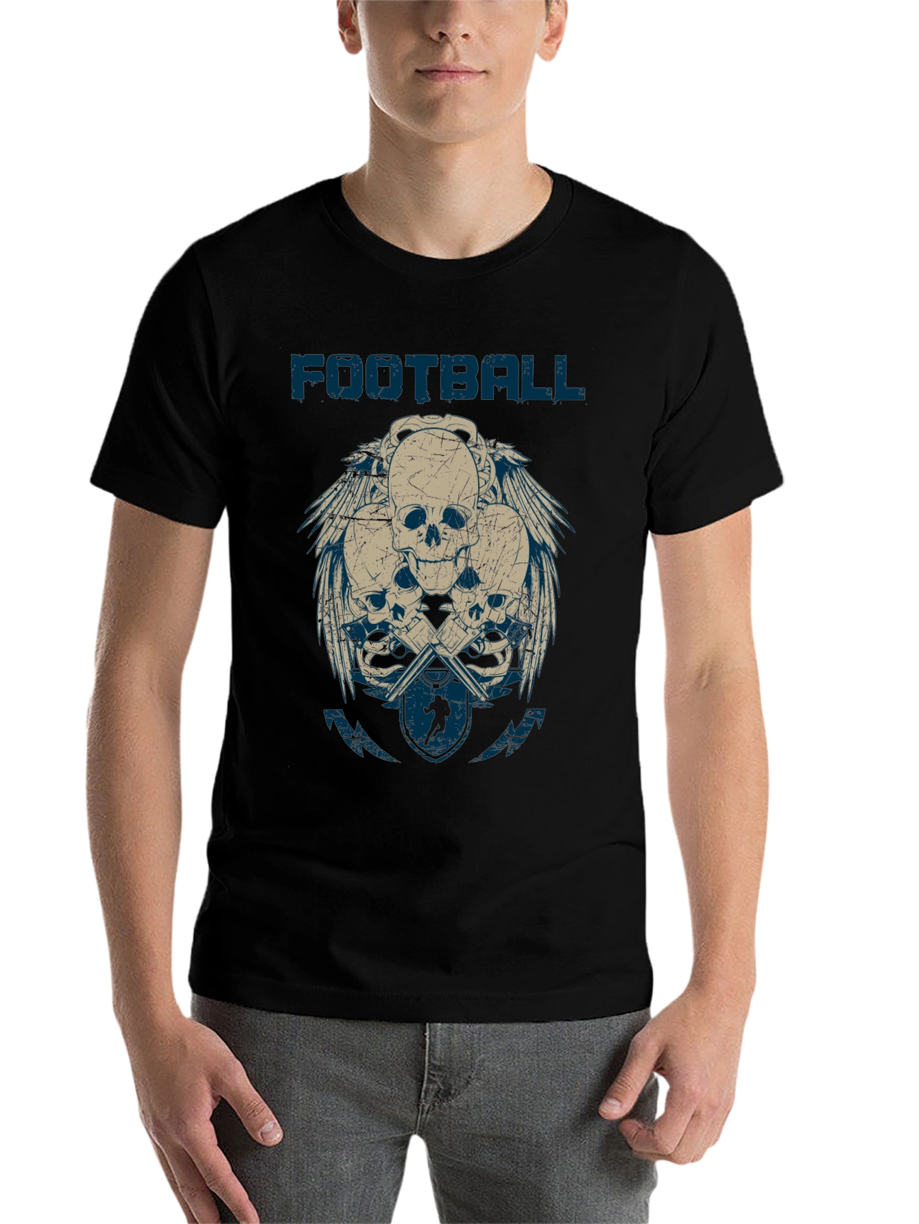 Black Football Skulls Graphic T-Shirt - Men's Casual Tee view 7