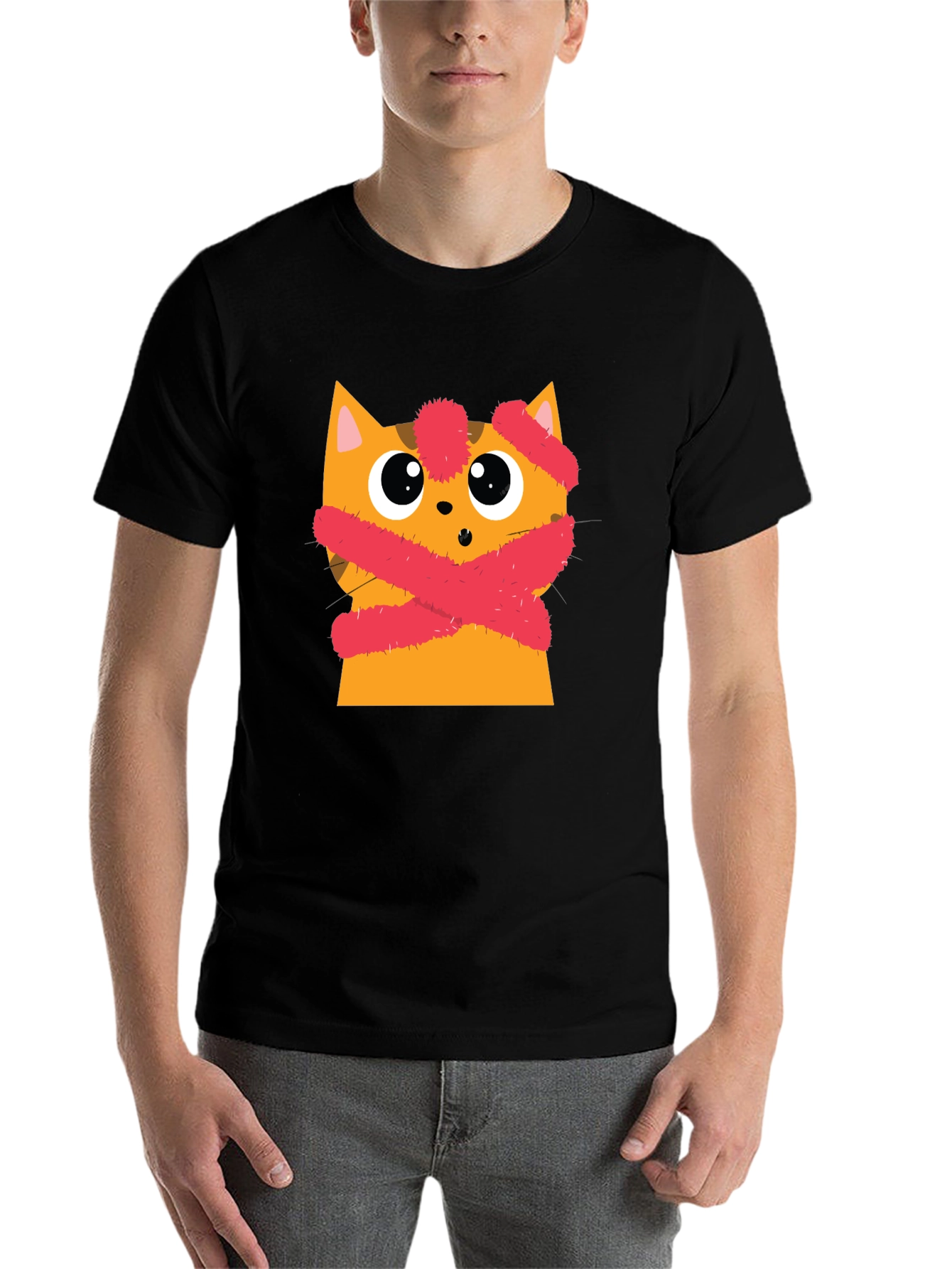 Black Cute Cat with Crossed Bandages Graphic Tee view 7