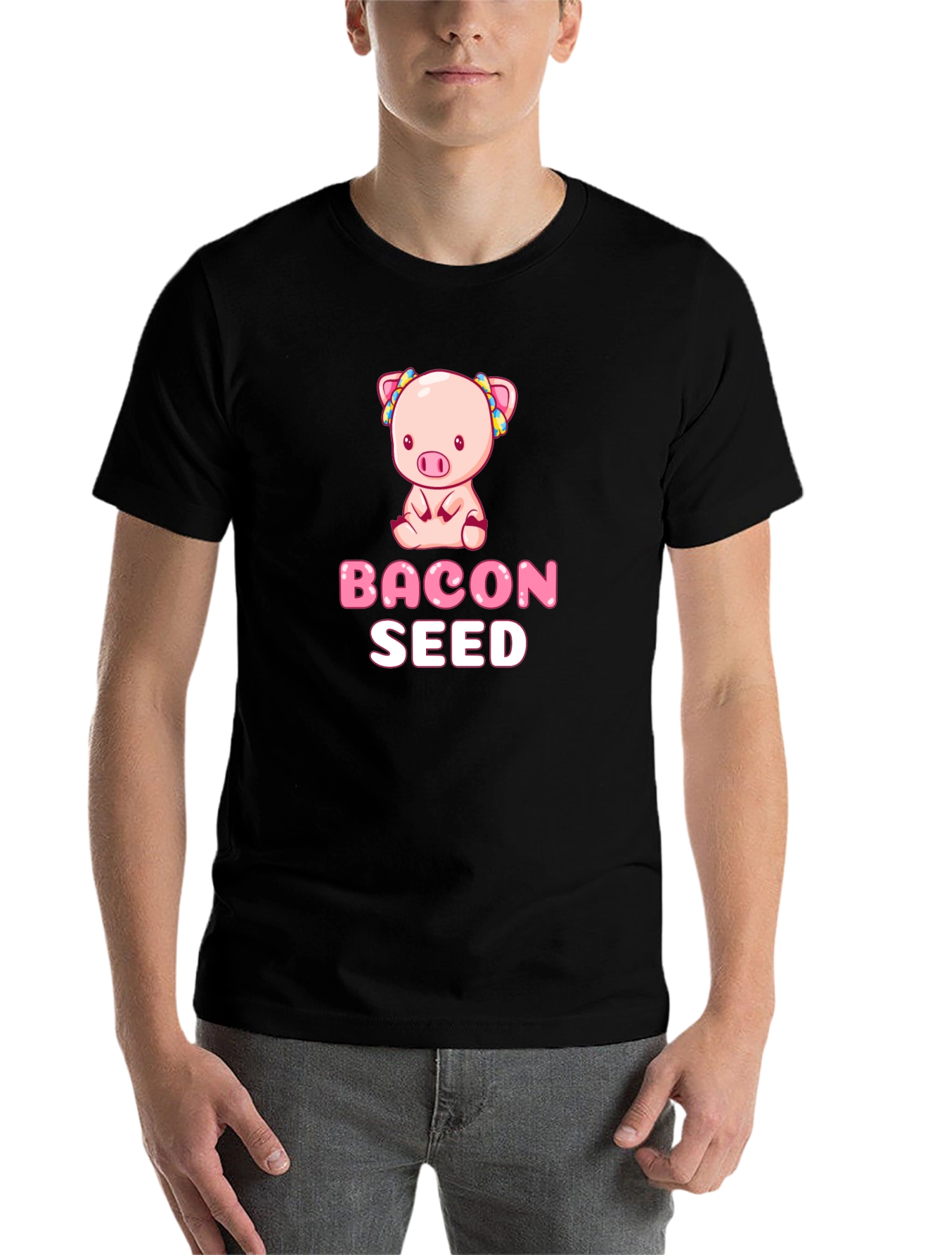 Black Bacon Seed Pig Graphic Black T-Shirt view 7