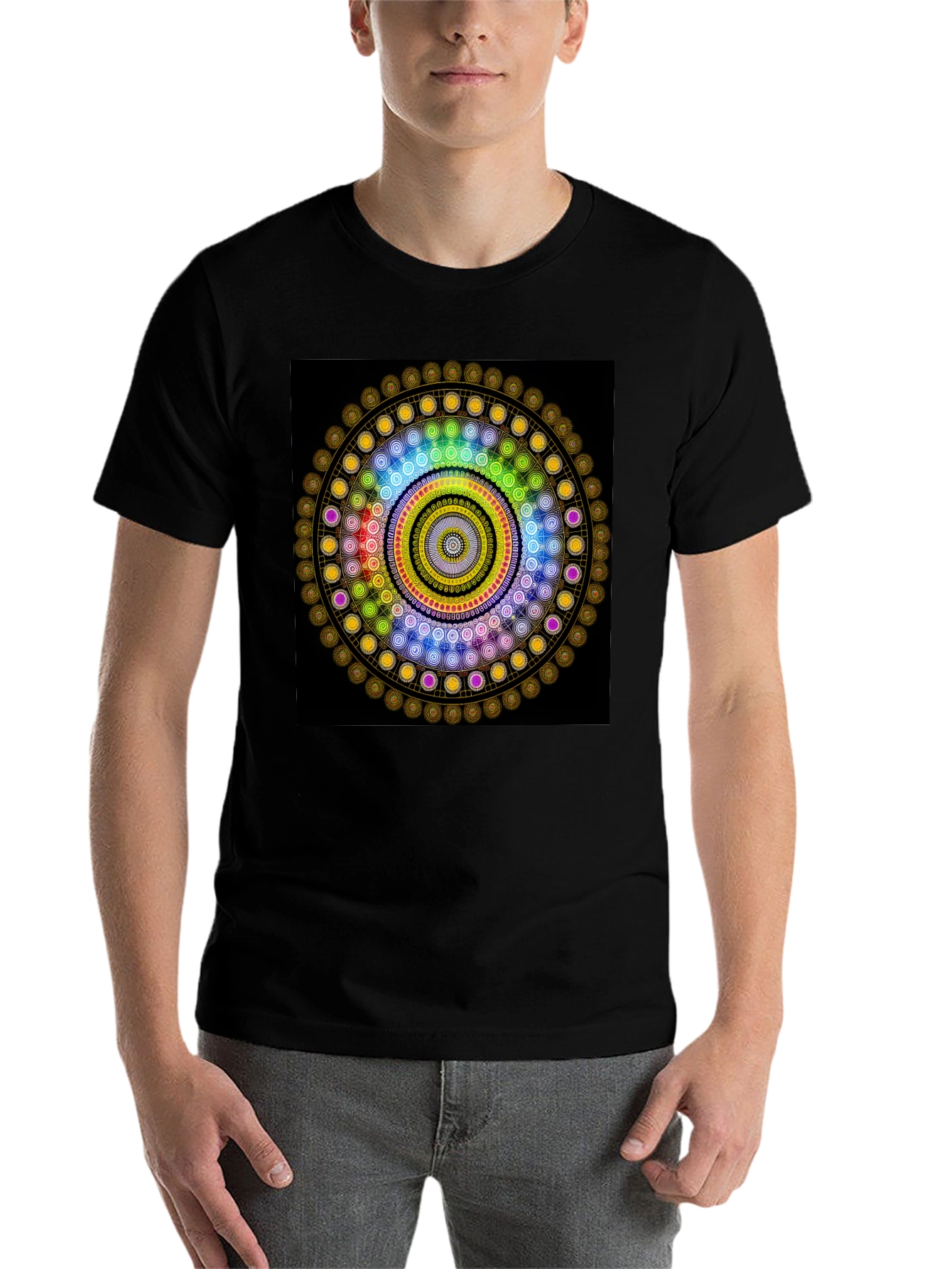 Black Geometric Mandala Graphic Black T-Shirt view 7