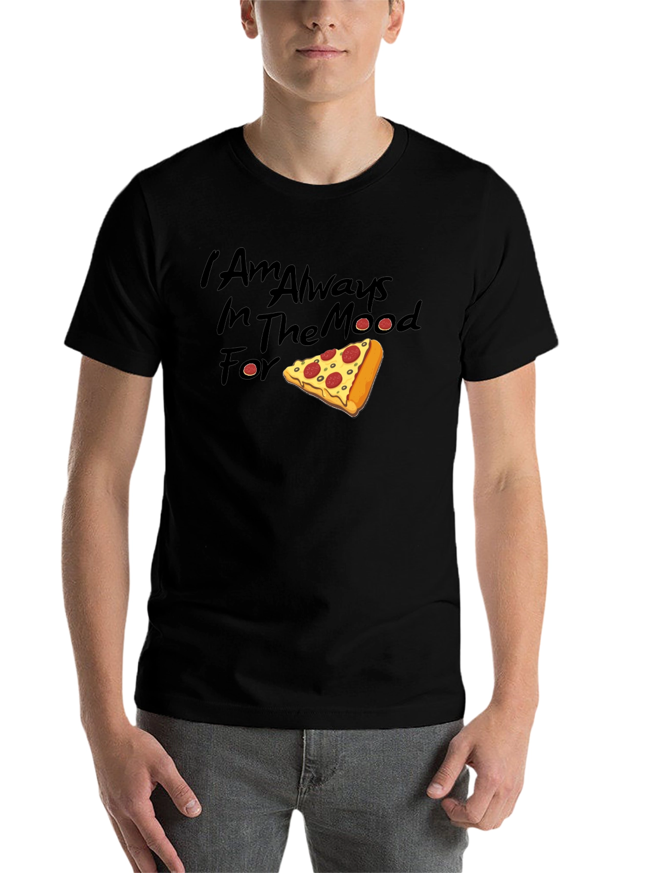 Black Pizza Mood T-Shirt - Always Ready for a Slice view 7