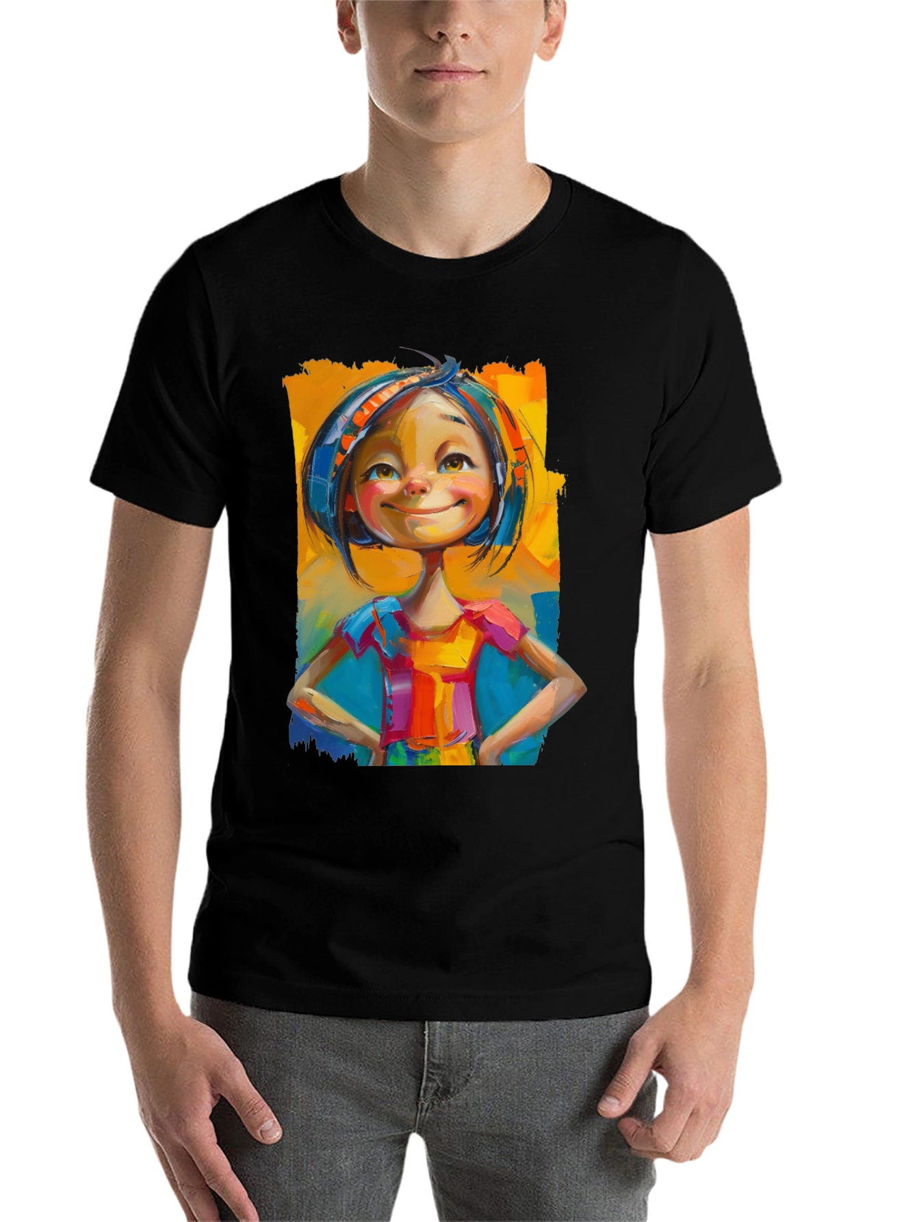 Black Whimsical Girl Art Black T-Shirt view 7