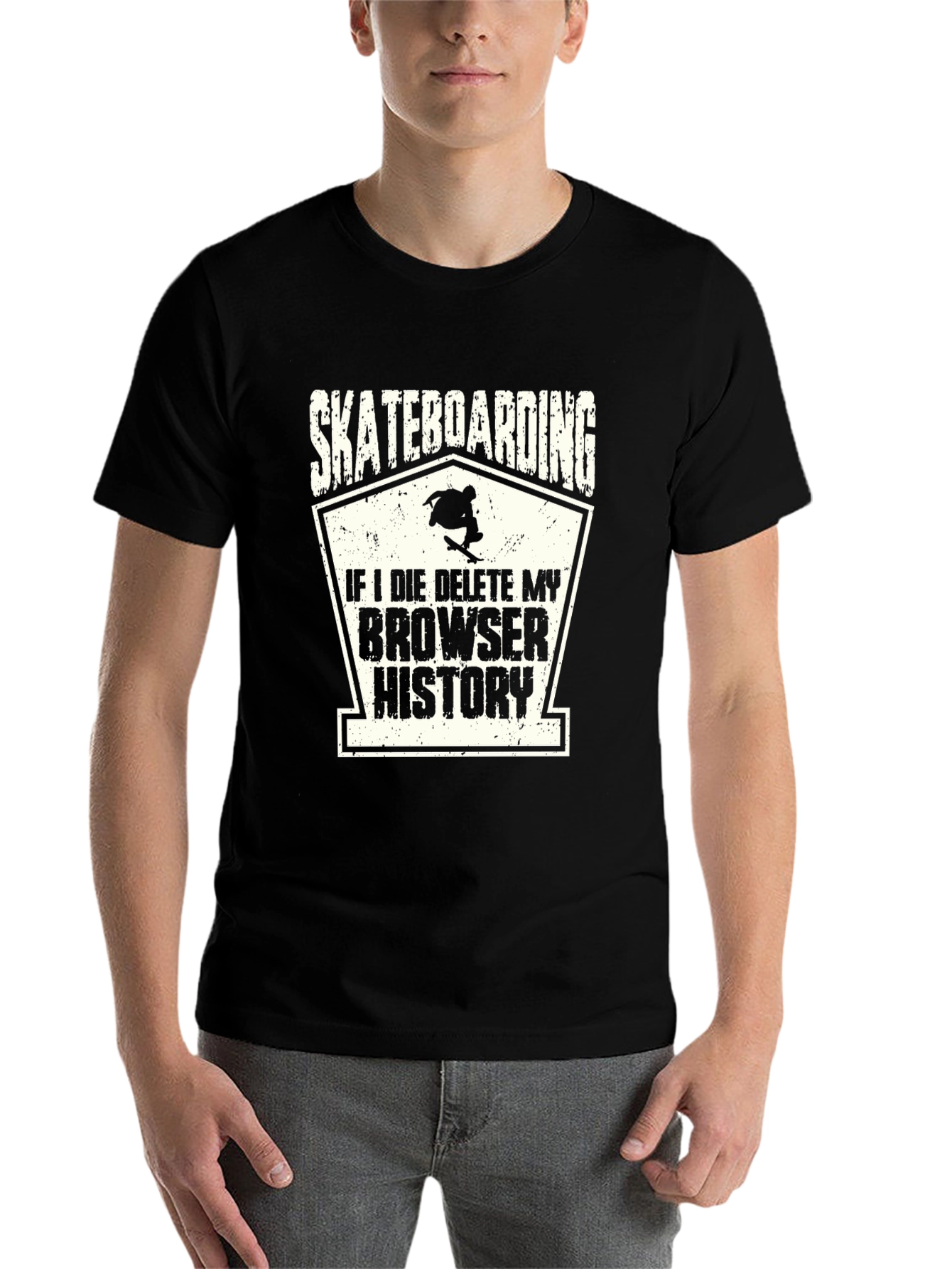 Black Skateboarding Browser History T-Shirt view 7