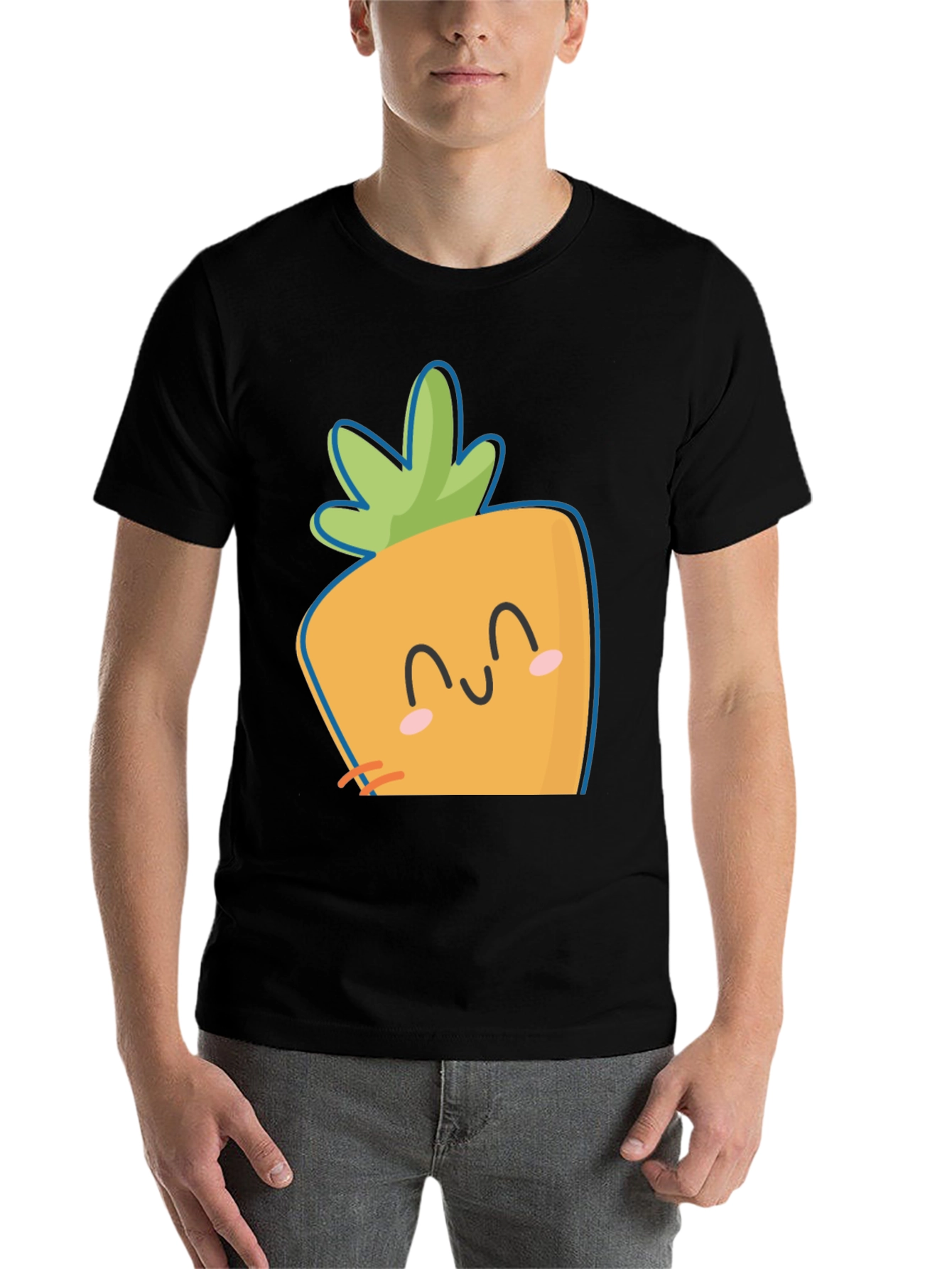 Black Cute Carrot Face Graphic Tee - Black Cotton Casual Shirt view 7